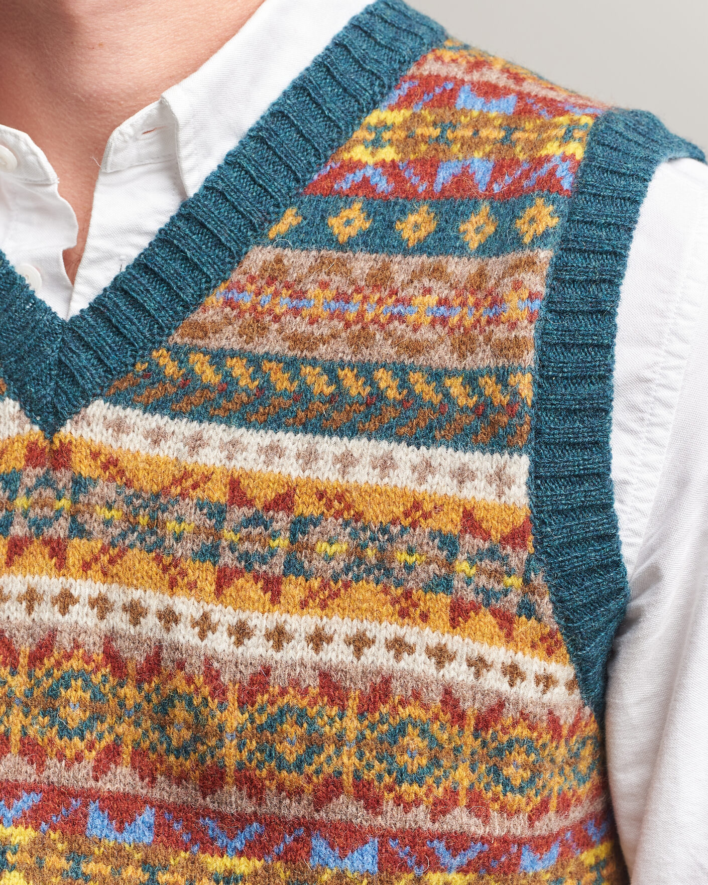 Herr | Tröjor | Harley Of Scotland | Supersoft 2ply Lambswool Fairisle Vest Tempest