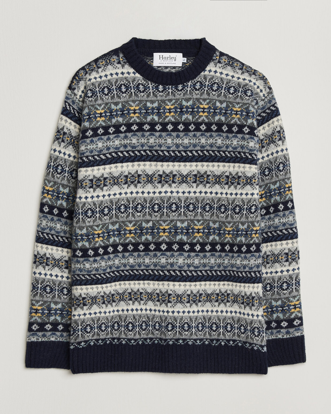 Herr | Tröjor | Harley Of Scotland | Supersoft 2ply Lambswool Fairisle Crew Navy