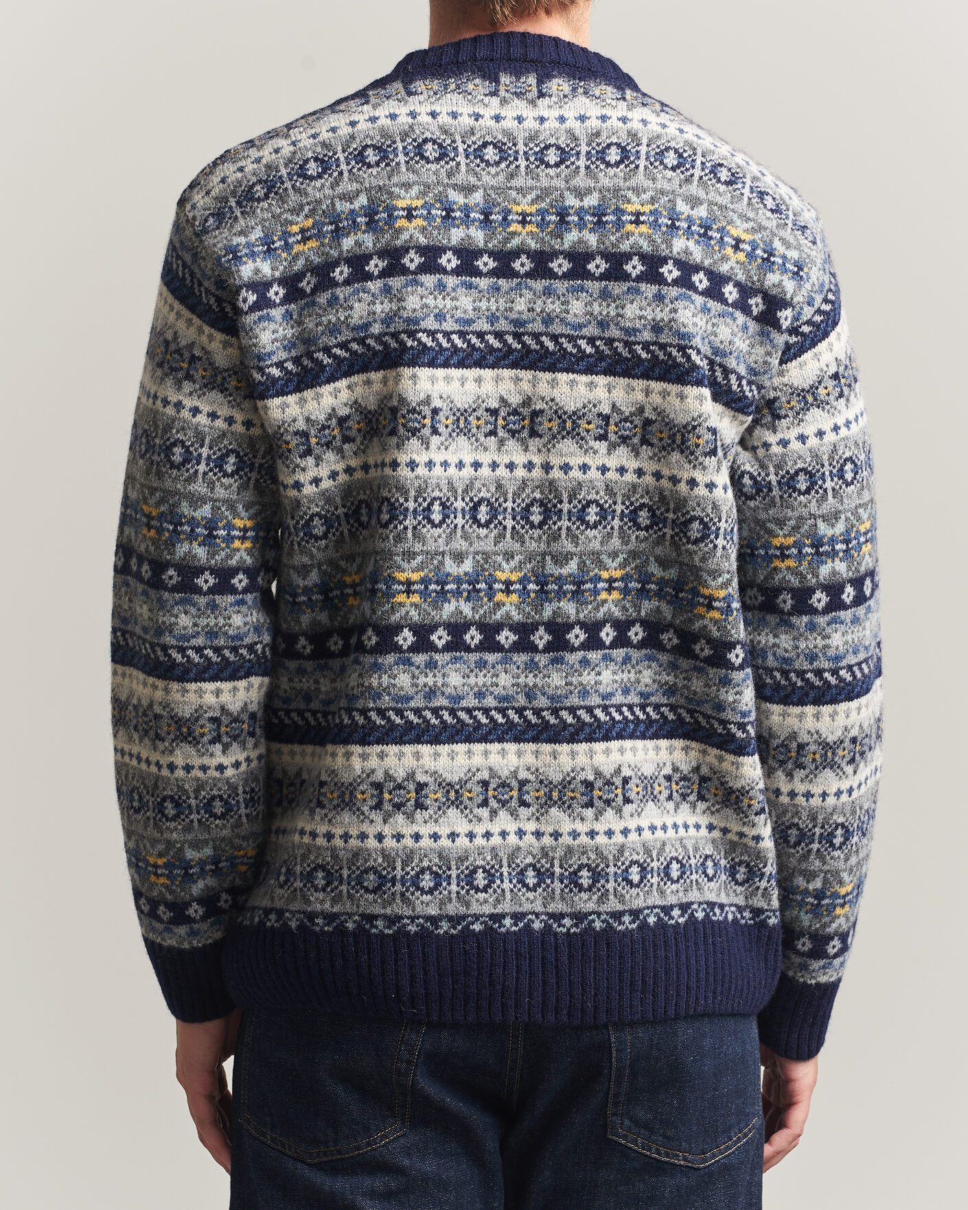 Herr | Tröjor | Harley Of Scotland | Supersoft 2ply Lambswool Fairisle Crew Navy