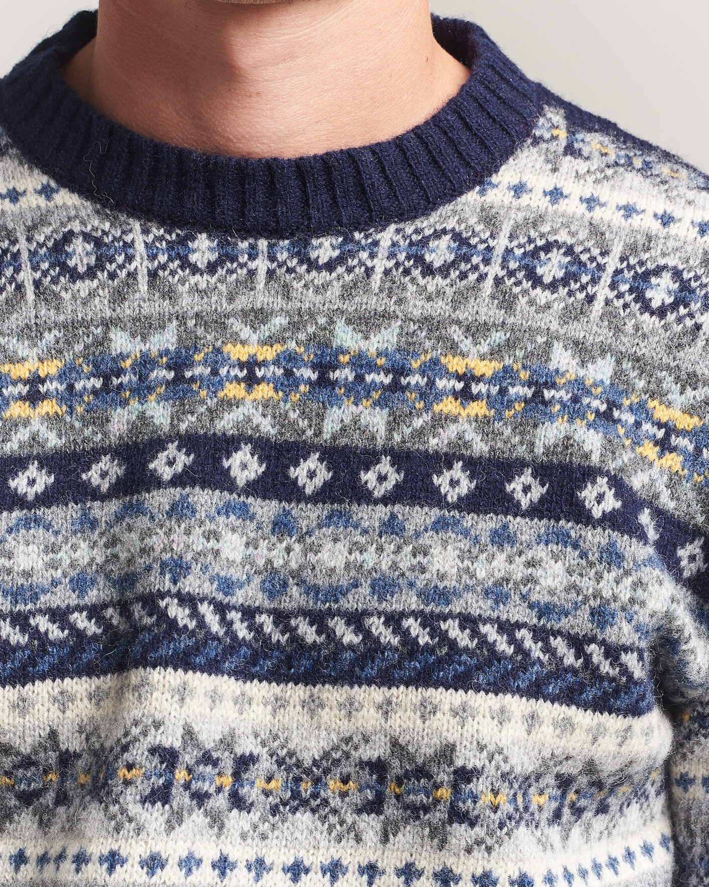 Herr | Tröjor | Harley Of Scotland | Supersoft 2ply Lambswool Fairisle Crew Navy