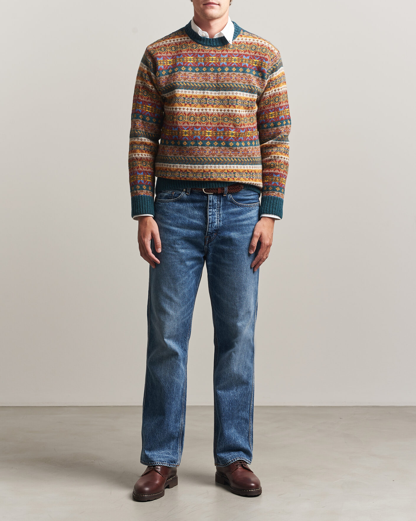 Herr | Tröjor | Harley Of Scotland | Supersoft 2ply Lambswool Fairisle Crew Tempest