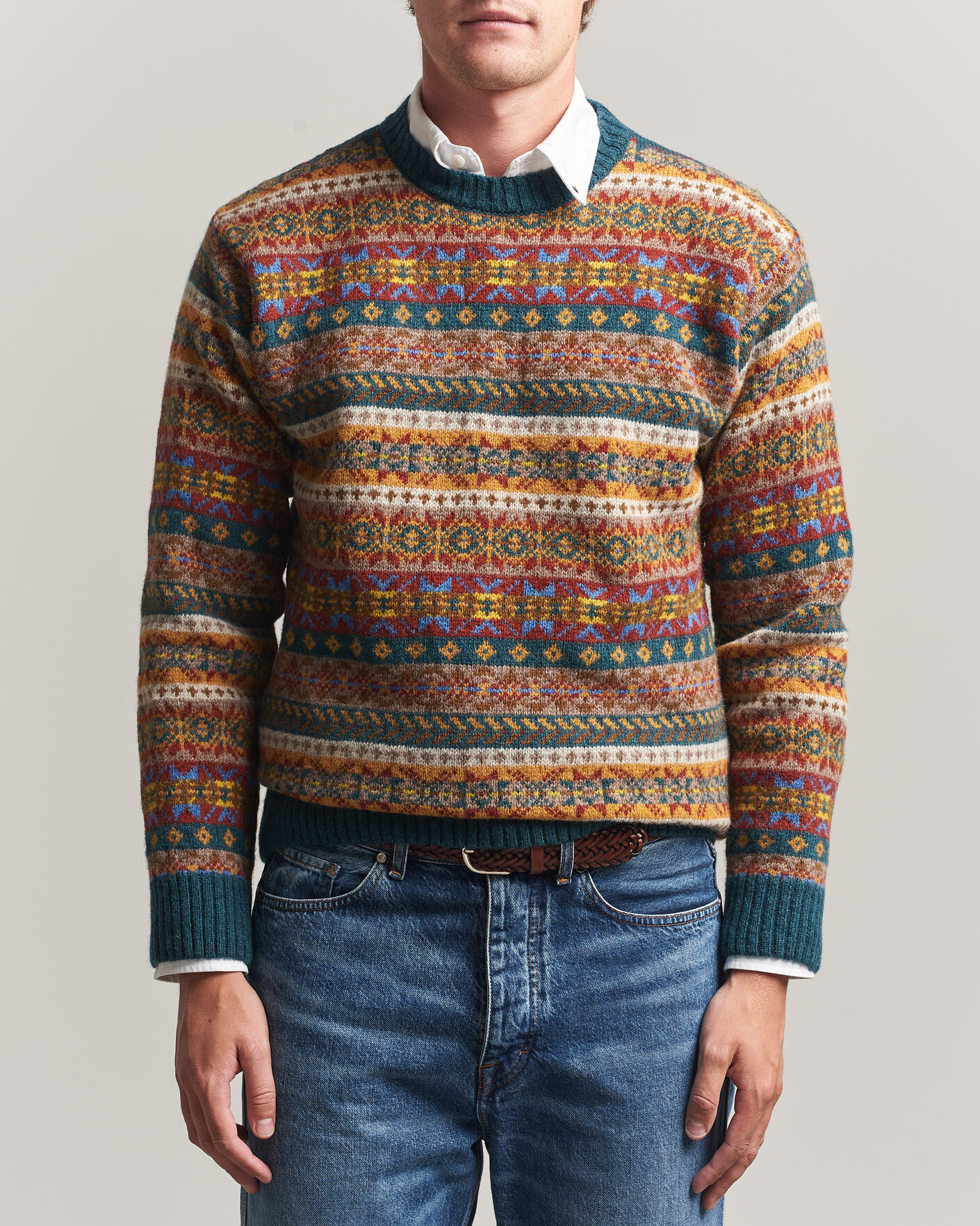 Herr | Tröjor | Harley Of Scotland | Supersoft 2ply Lambswool Fairisle Crew Tempest