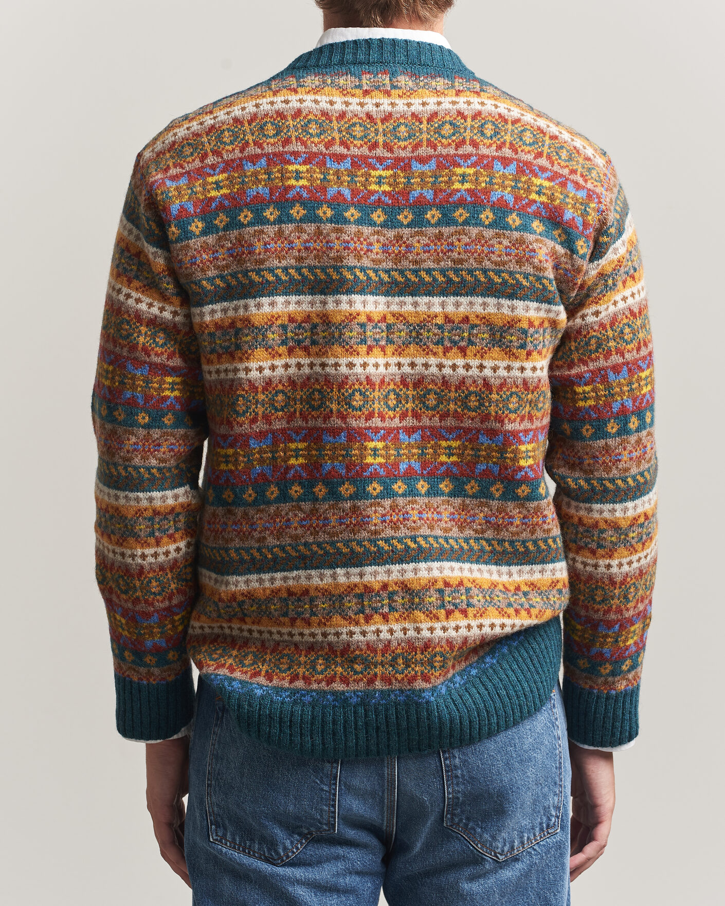 Herr | Tröjor | Harley Of Scotland | Supersoft 2ply Lambswool Fairisle Crew Tempest