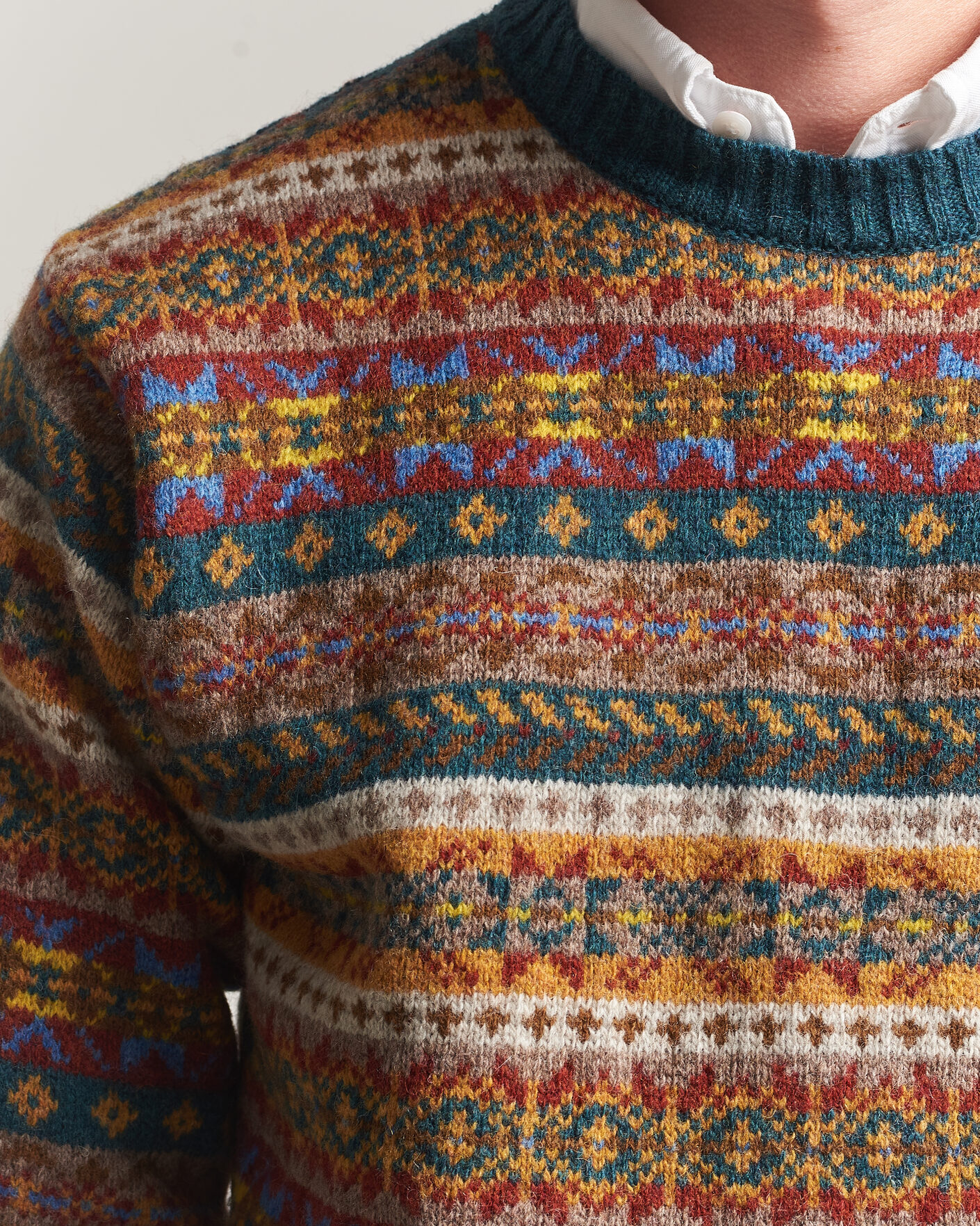 Herr | Tröjor | Harley Of Scotland | Supersoft 2ply Lambswool Fairisle Crew Tempest