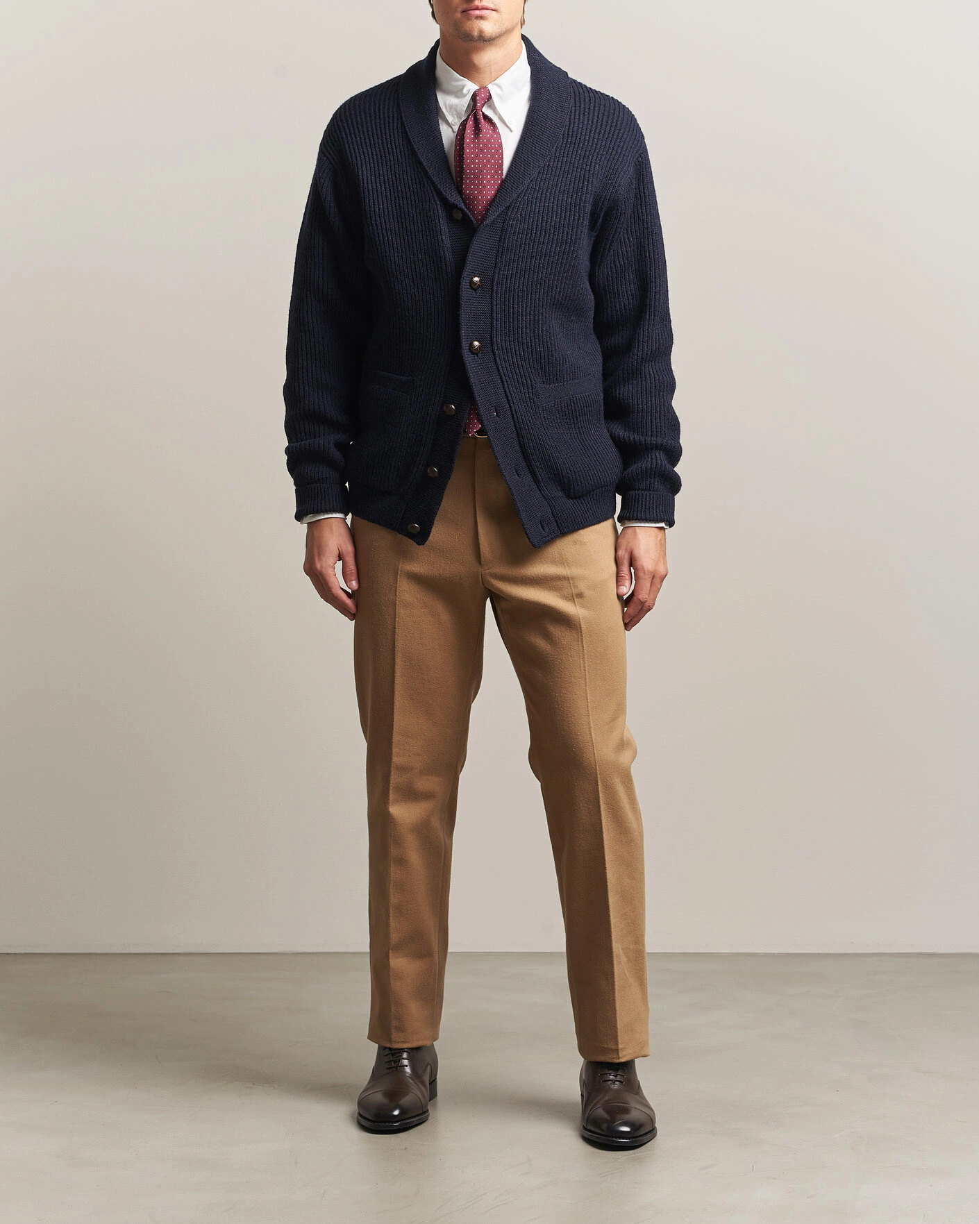 Herr | Byxor | Kamakura Shirts | Brushed Cotton Twill Ivy Trousers Beige