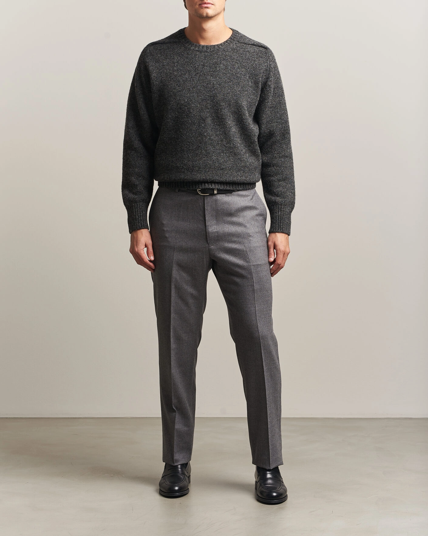 Herr | Tröjor | Kamakura Shirts | 5 Gauge Shetland Sweater Gray