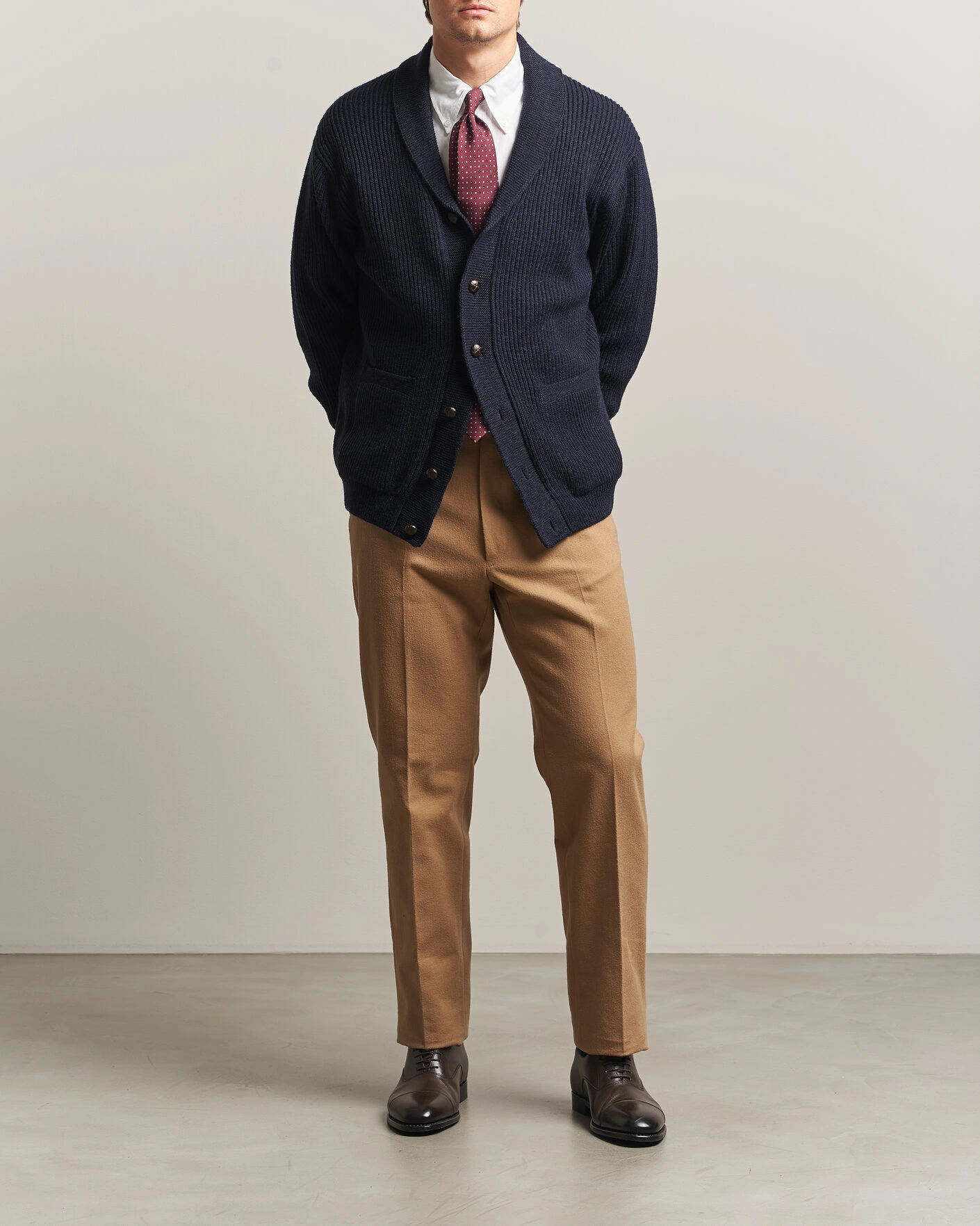 Herr | Tröjor | Kamakura Shirts | McQueen Shawl Collar Cardigan Navy
