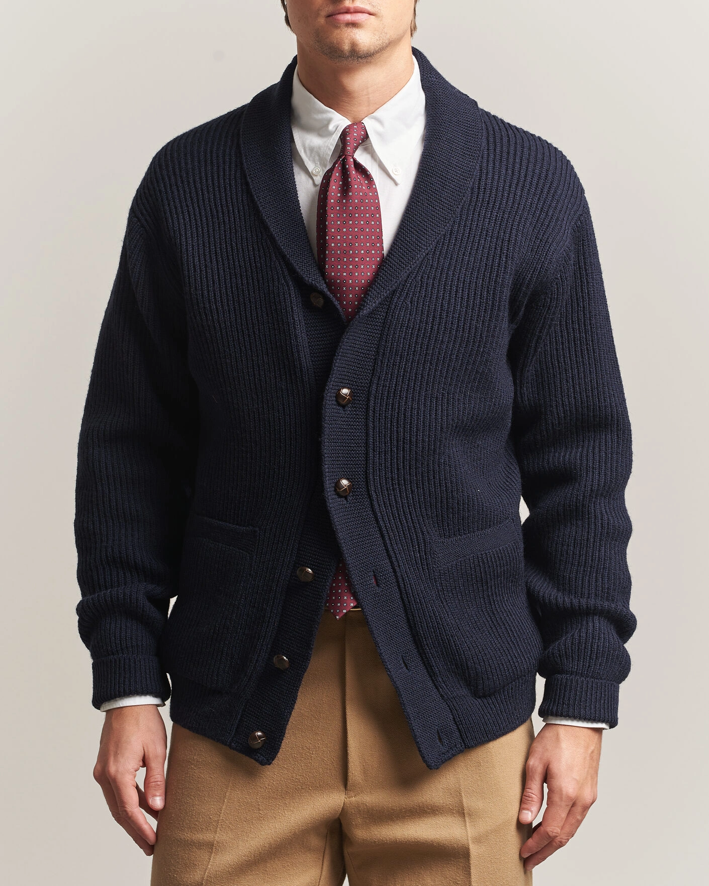 Herr | Tröjor | Kamakura Shirts | McQueen Shawl Collar Cardigan Navy