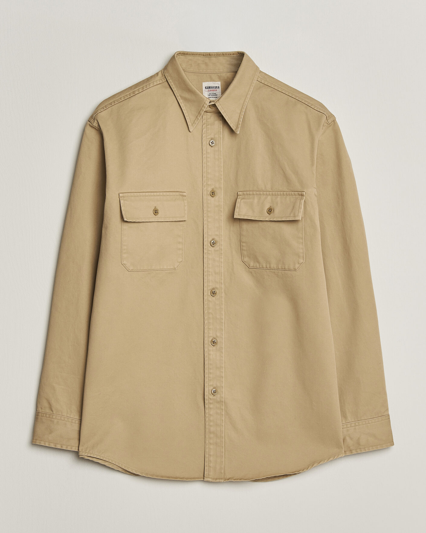 Herr | Skjortor | Kamakura Shirts | Cotton Twill CPO Overshirt Beige