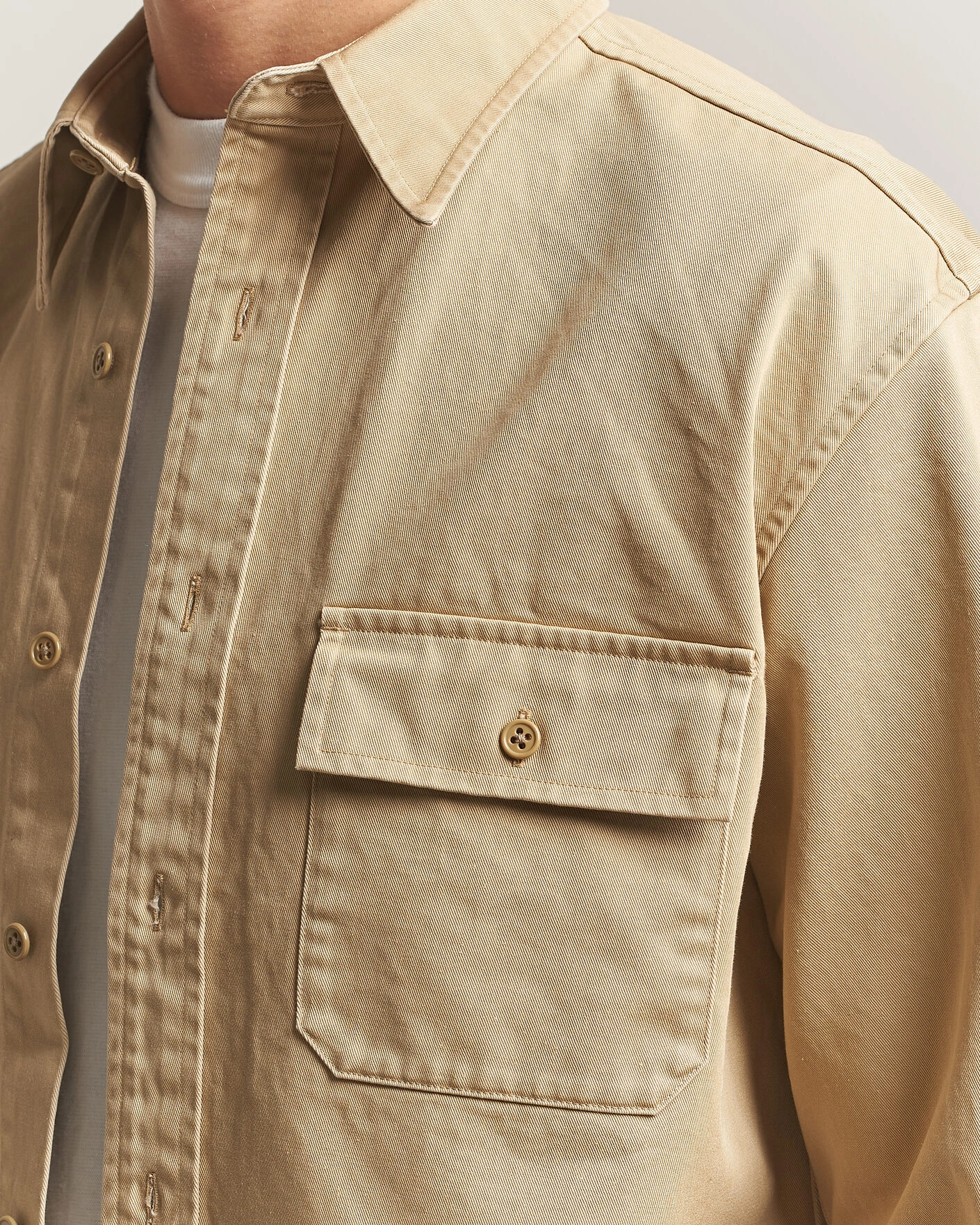Herr | Skjortor | Kamakura Shirts | Cotton Twill CPO Overshirt Beige