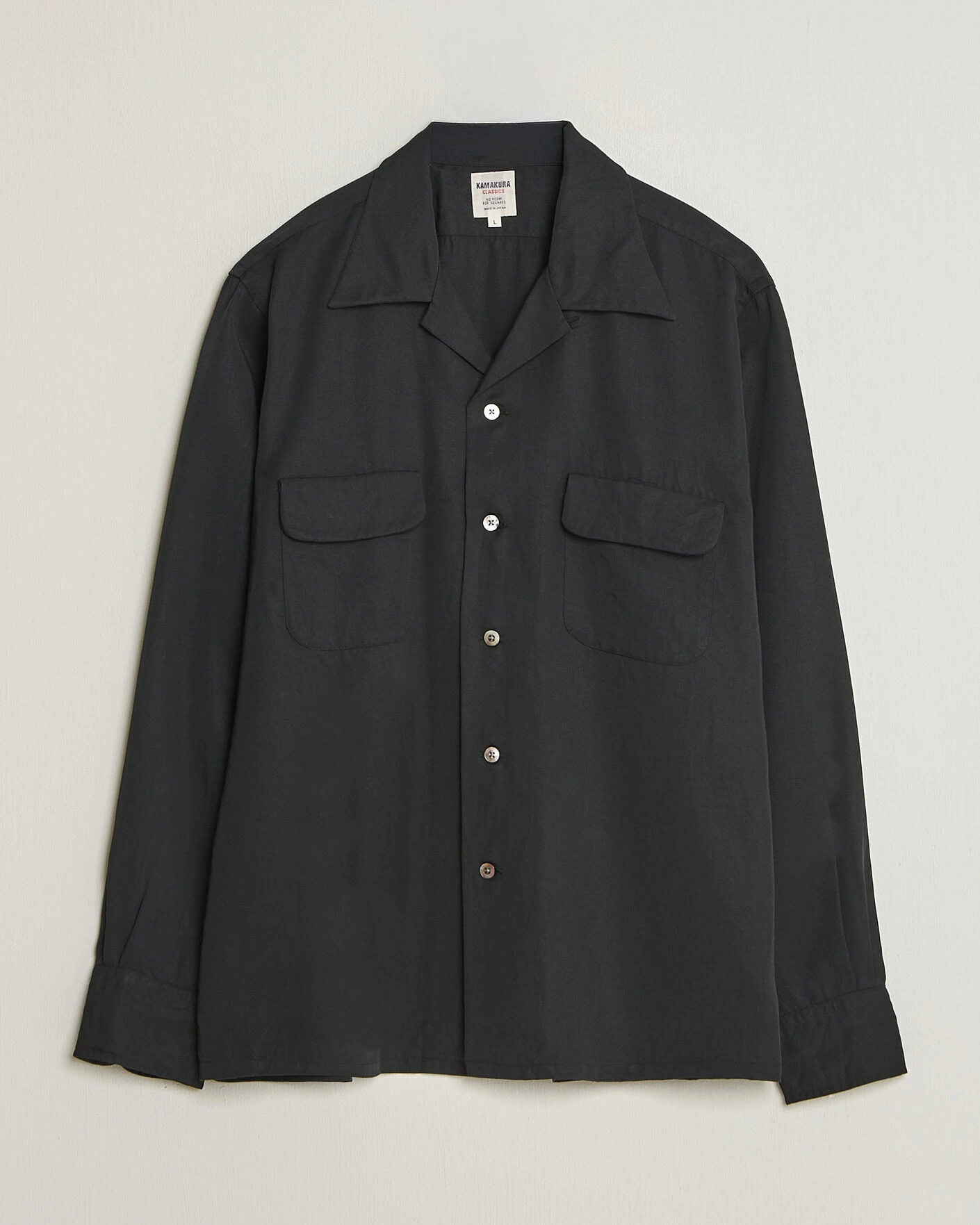 Herr | Skjortor | Kamakura Shirts | Vintage Open Collar Shirt Black