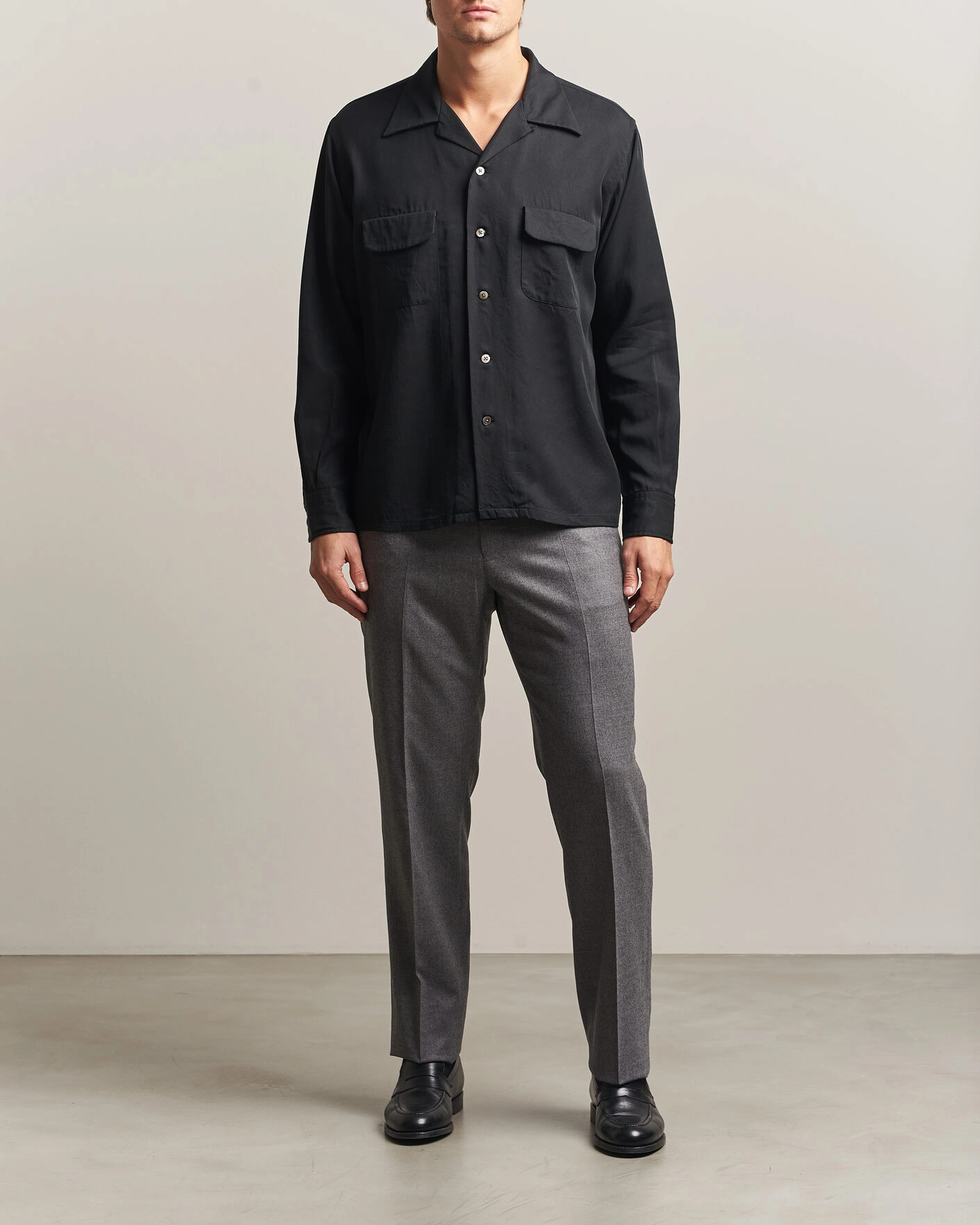 Herr | Skjortor | Kamakura Shirts | Vintage Open Collar Shirt Black