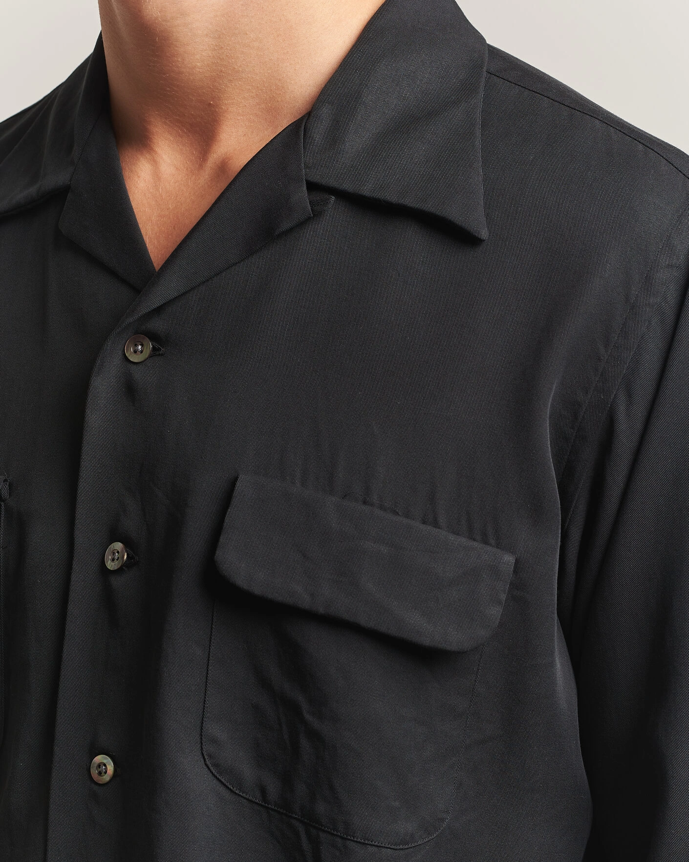 Herr | Skjortor | Kamakura Shirts | Vintage Open Collar Shirt Black