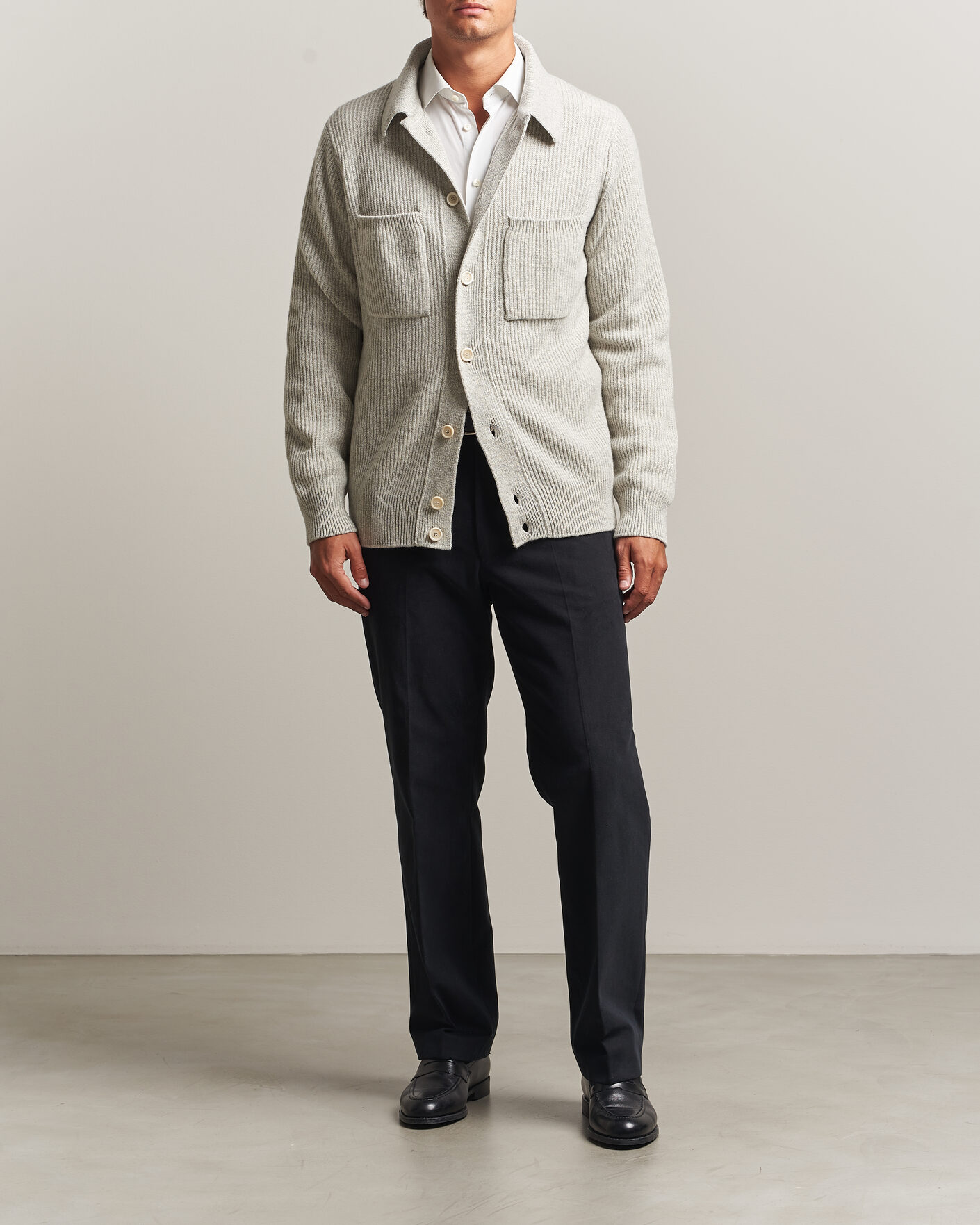 Herr | Tröjor | Lardini | Heavy Knitted Cardigan Light Grey