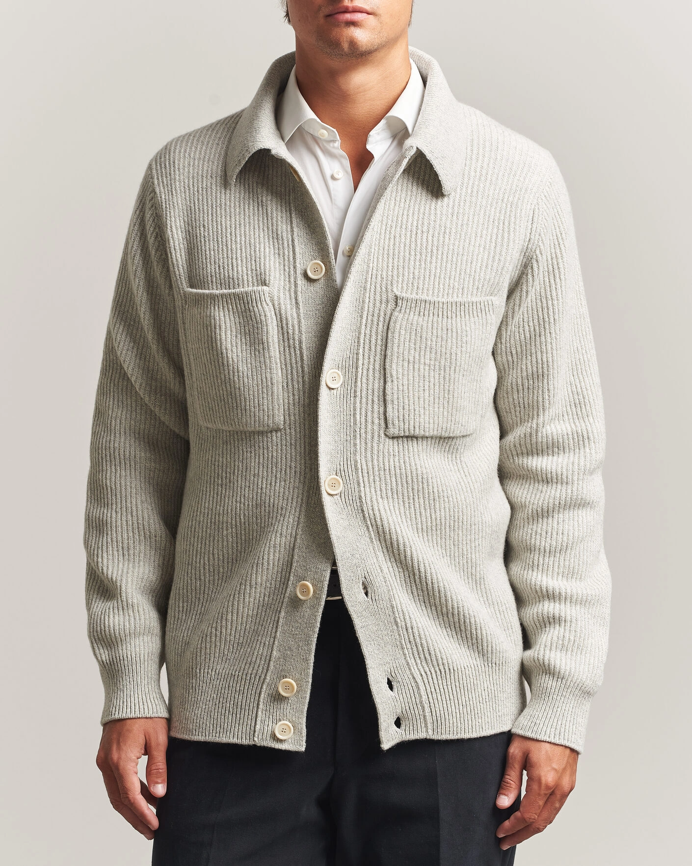 Herr | Tröjor | Lardini | Heavy Knitted Cardigan Light Grey