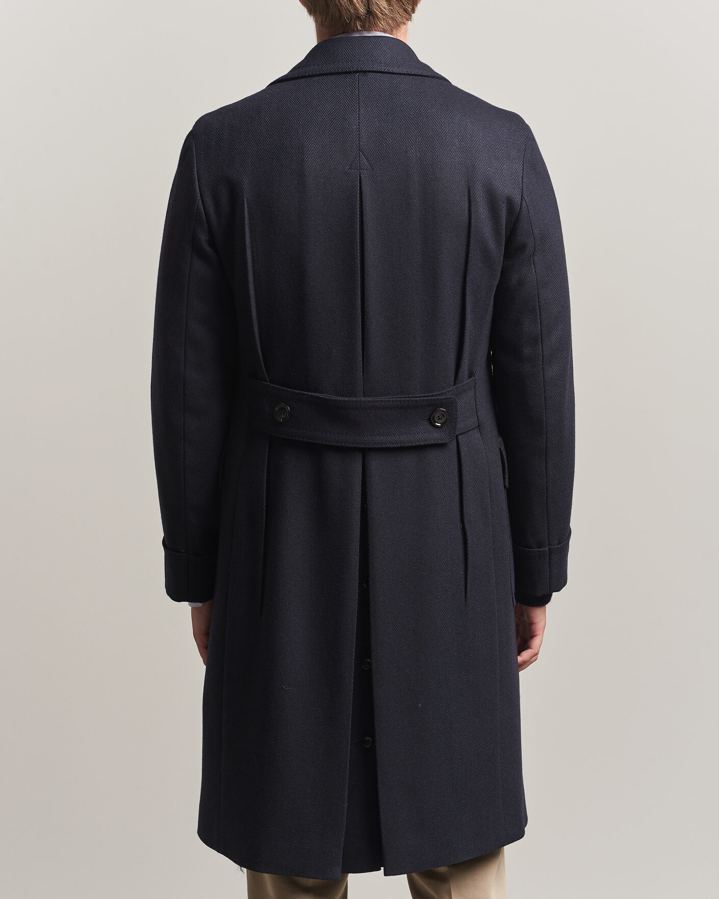 Herr | Jackor | Lardini | Ulster Wool/Cashmere Tonal Herringbone Coat Navy
