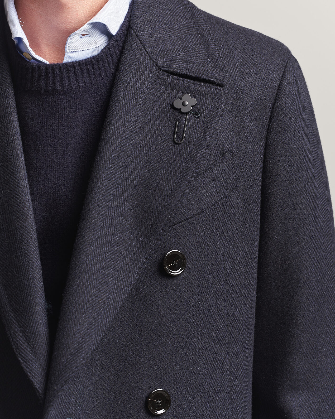 Herr | Jackor | Lardini | Ulster Wool/Cashmere Tonal Herringbone Coat Navy