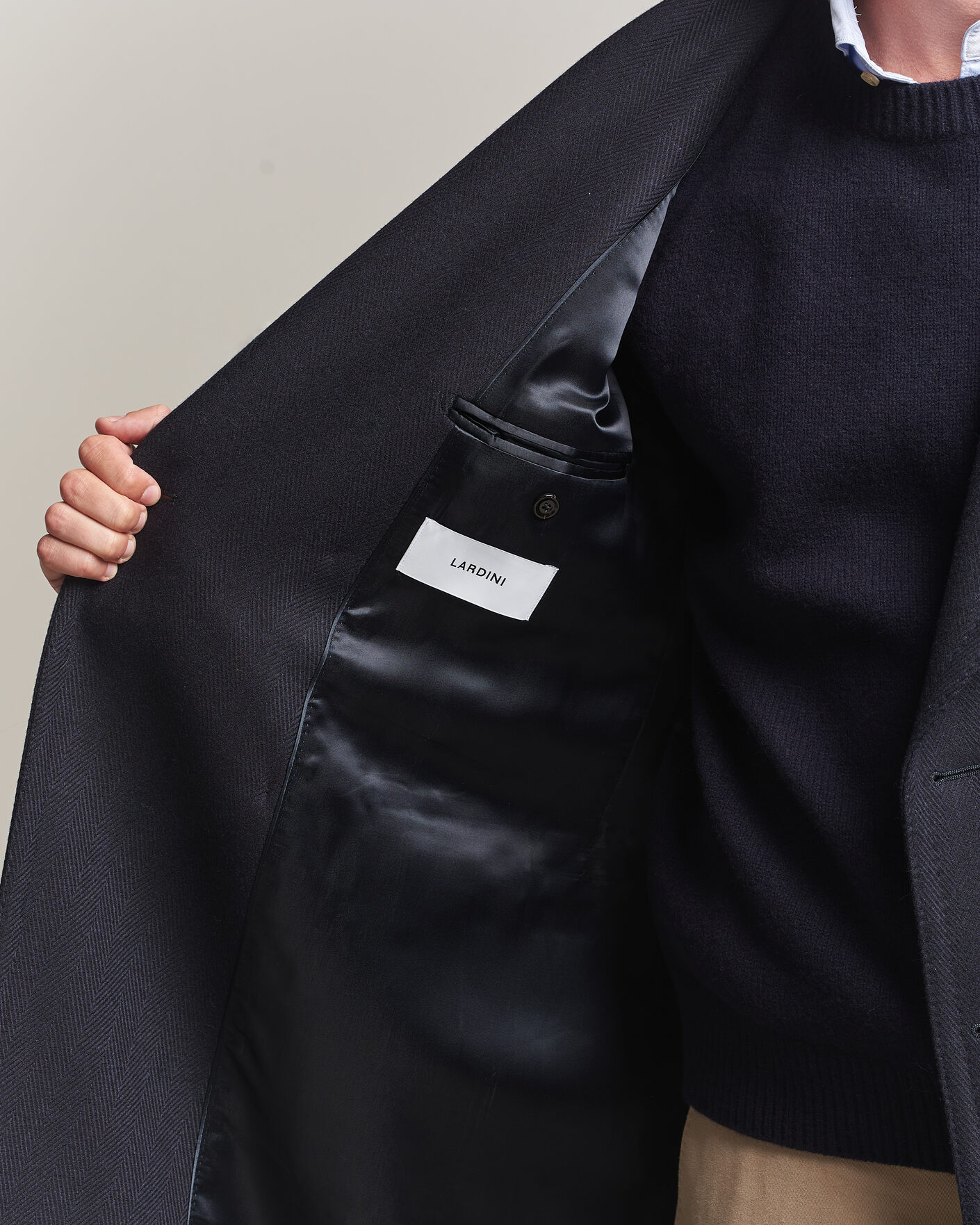 Herr | Jackor | Lardini | Ulster Wool/Cashmere Tonal Herringbone Coat Navy