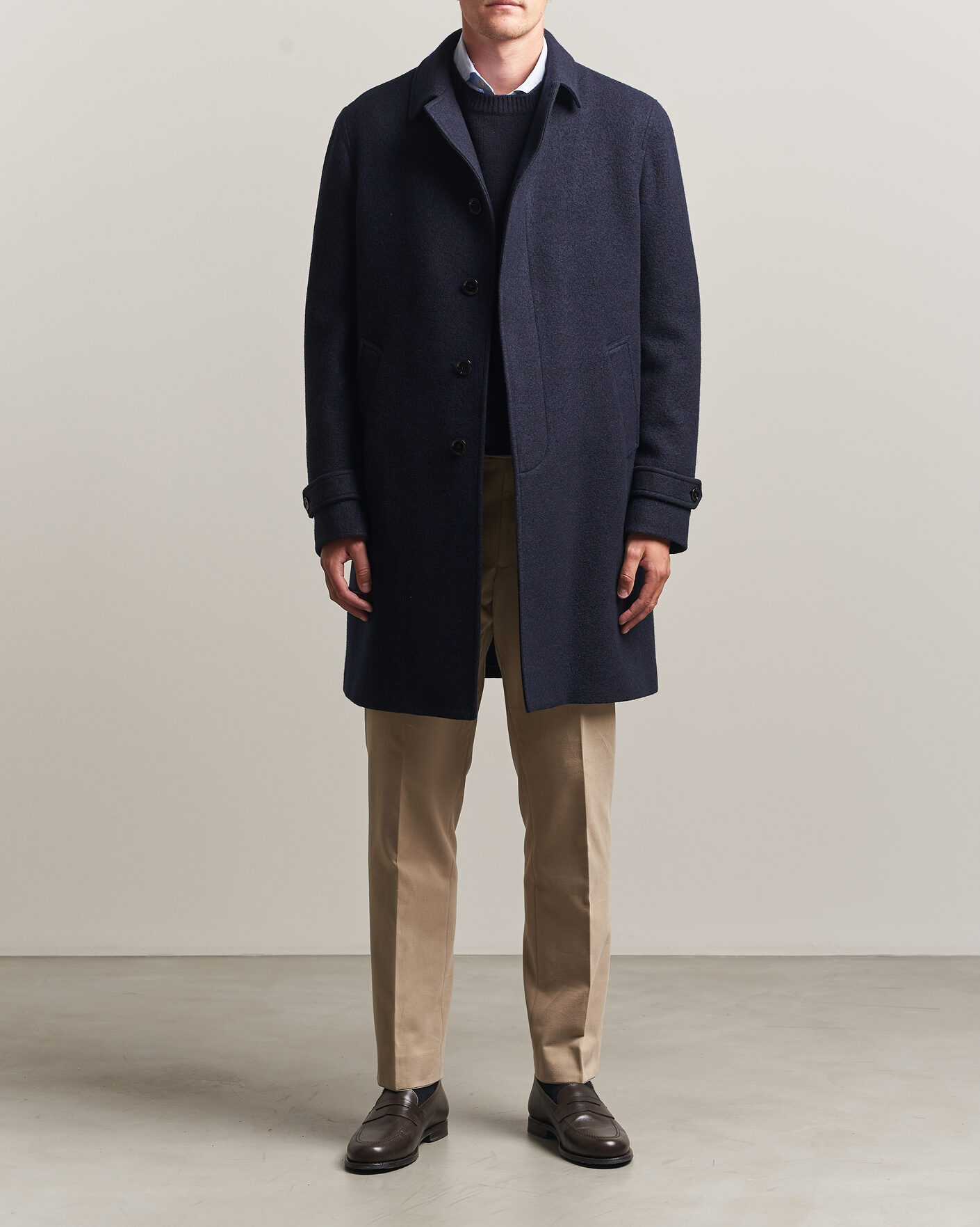 Herr | Jackor | Lardini | Wool/Cashmere Boucle Car Coat Navy