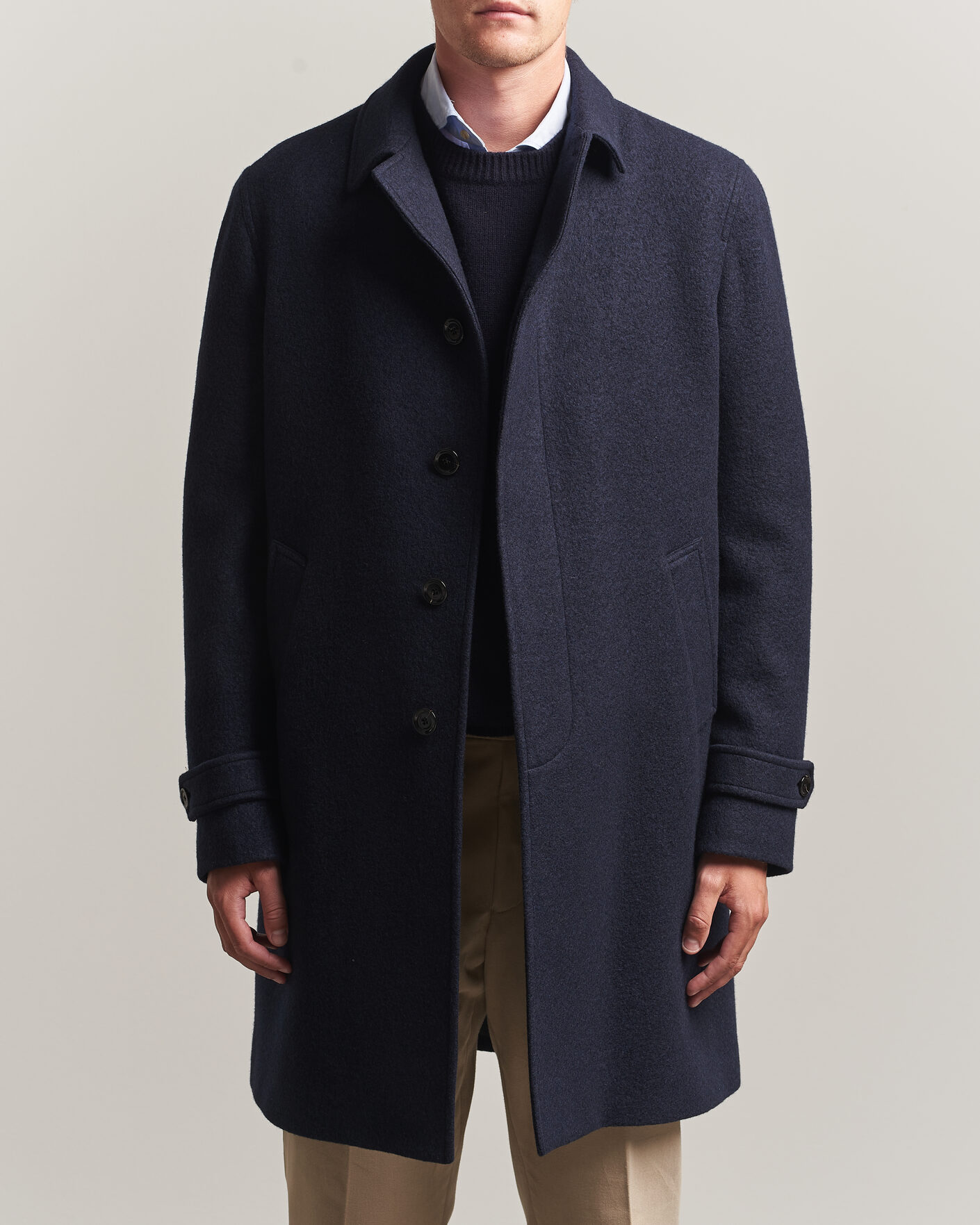 Herr | Jackor | Lardini | Wool/Cashmere Boucle Car Coat Navy