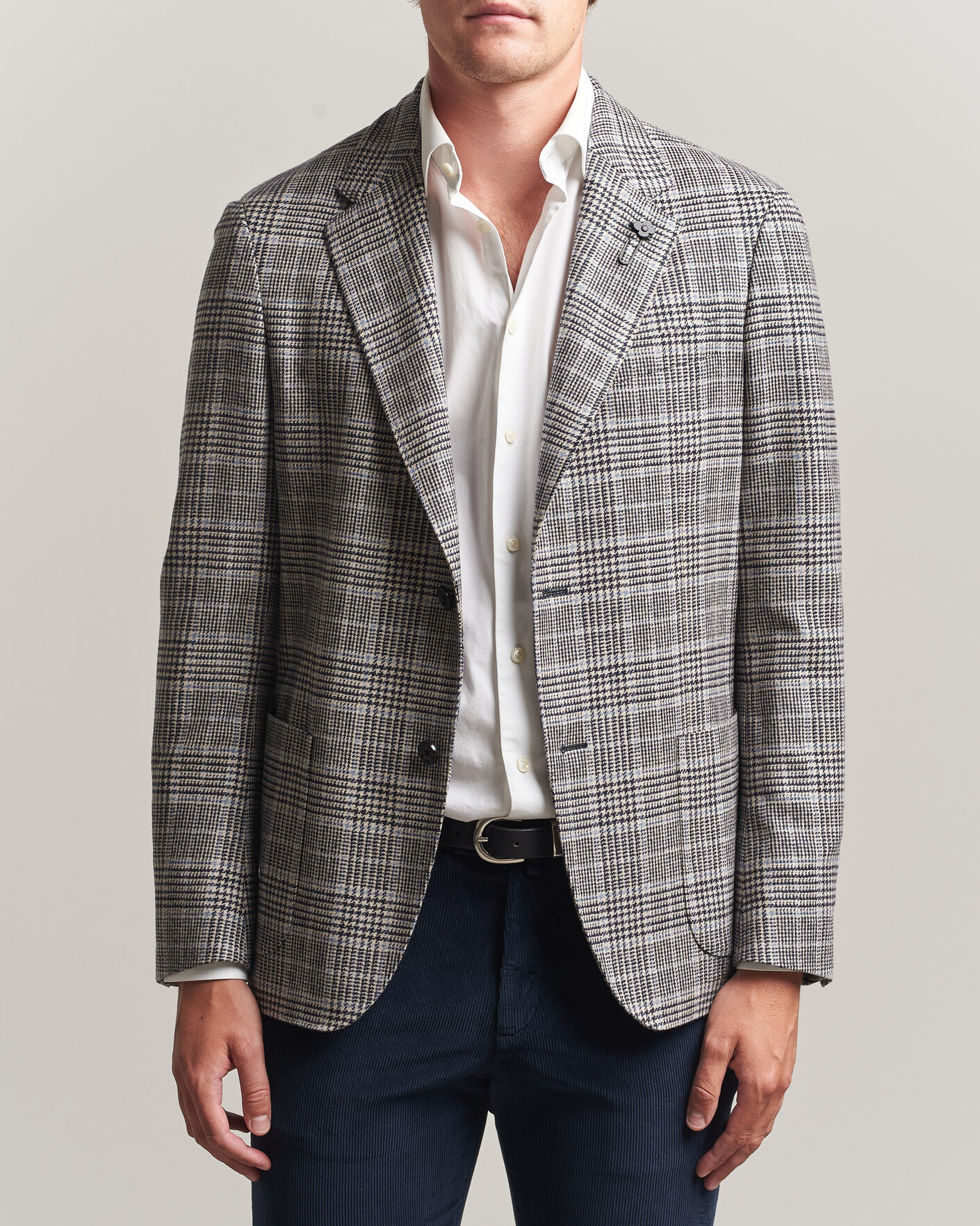 Herr | Kavajer | Lardini | Wool/Cashmere Houndstooth Blazer Blue