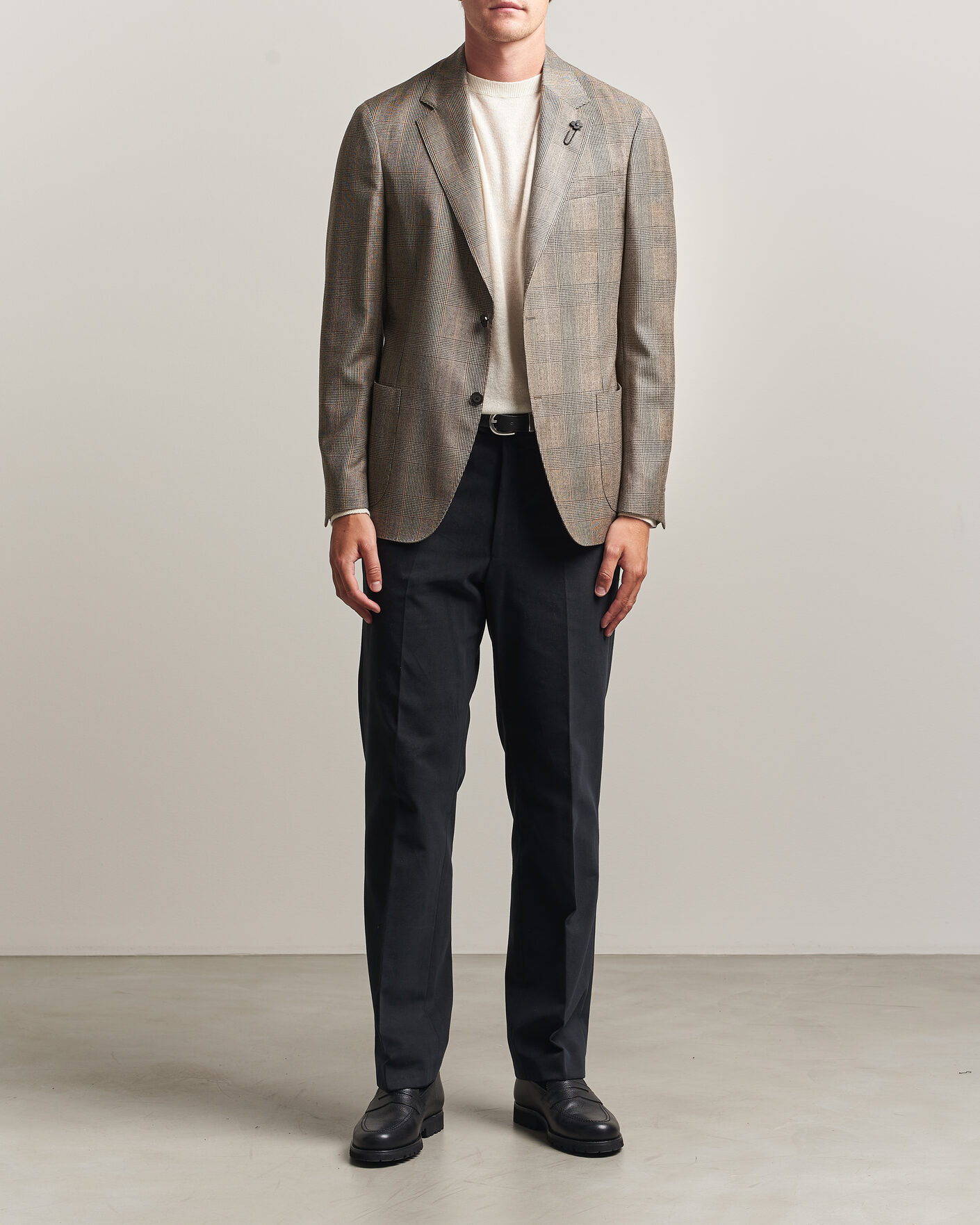 Herr | Kavajer | Lardini | Wool Prince of Wales Check Blazer Brown