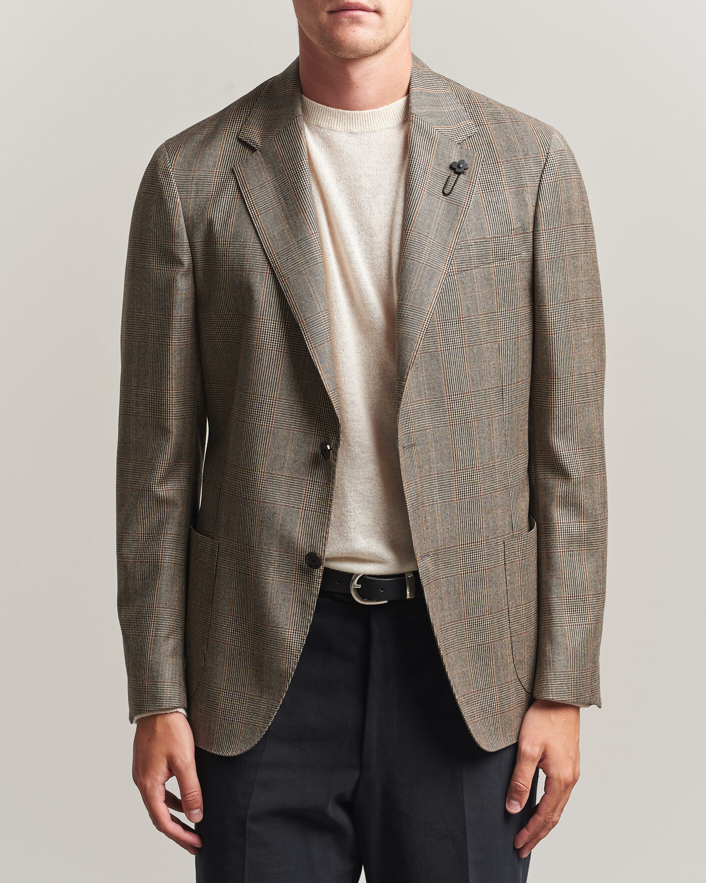 Herr | Kavajer | Lardini | Wool Prince of Wales Check Blazer Brown