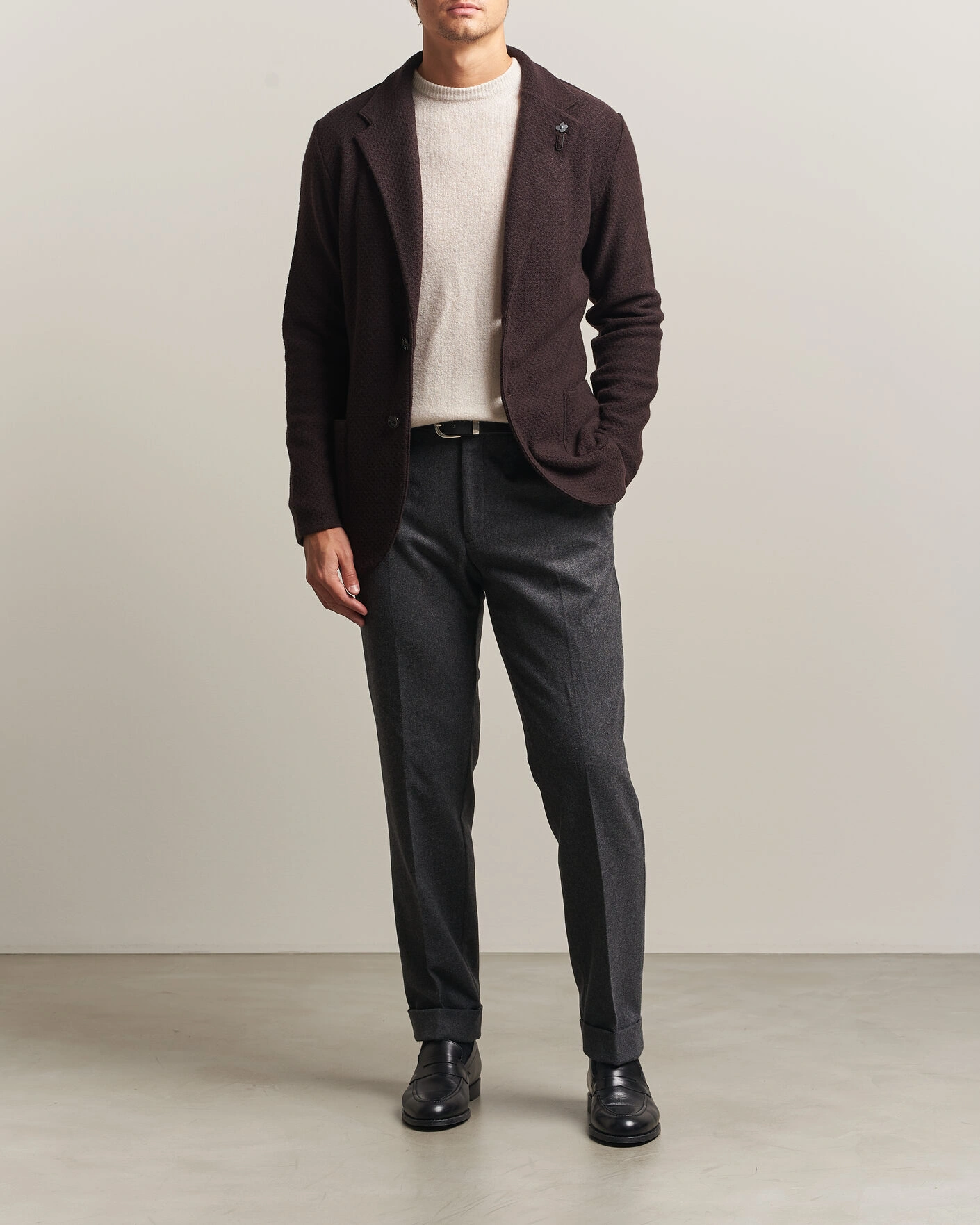 Herr | Kavajer | Lardini | Knitted Structure Wool/Cashmere Blazer Brown