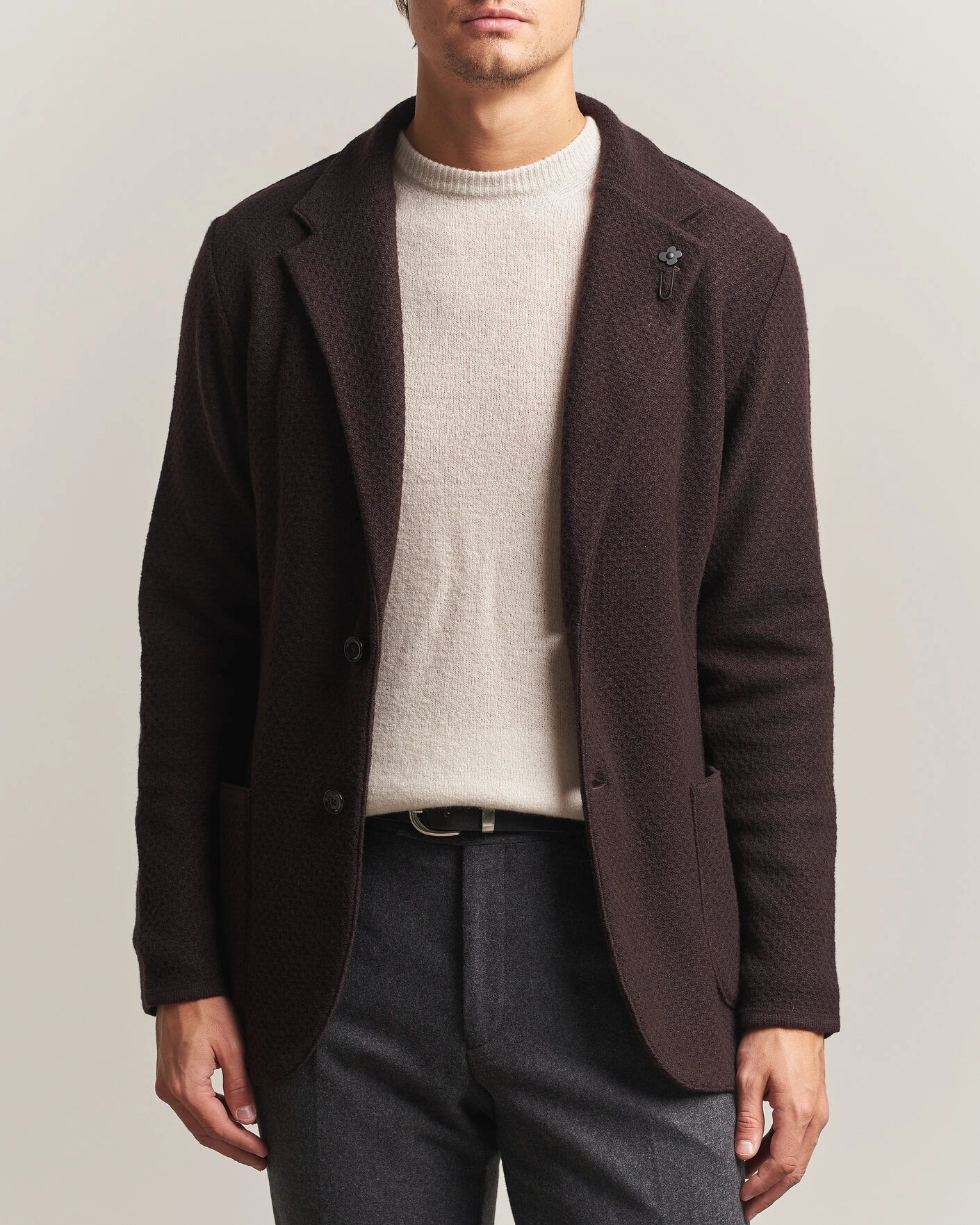 Herr | Kavajer | Lardini | Knitted Structure Wool/Cashmere Blazer Brown