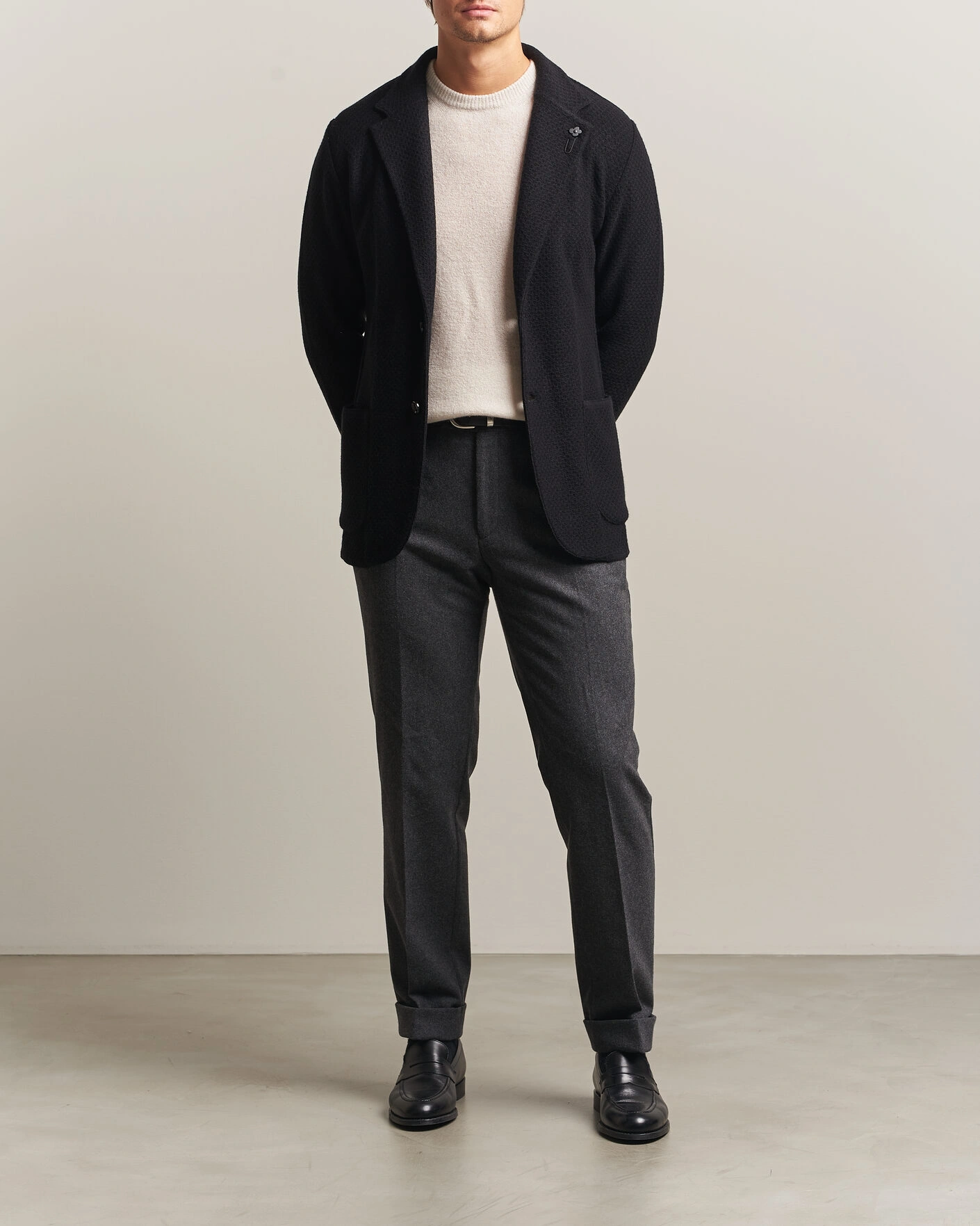Herr | Kavajer | Lardini | Knitted Structure Wool/Cashmere Blazer Black
