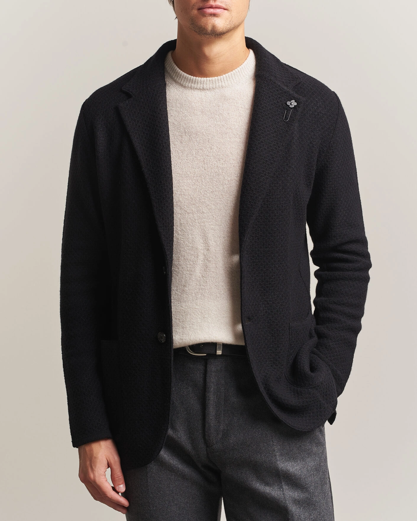 Herr | Kavajer | Lardini | Knitted Structure Wool/Cashmere Blazer Black
