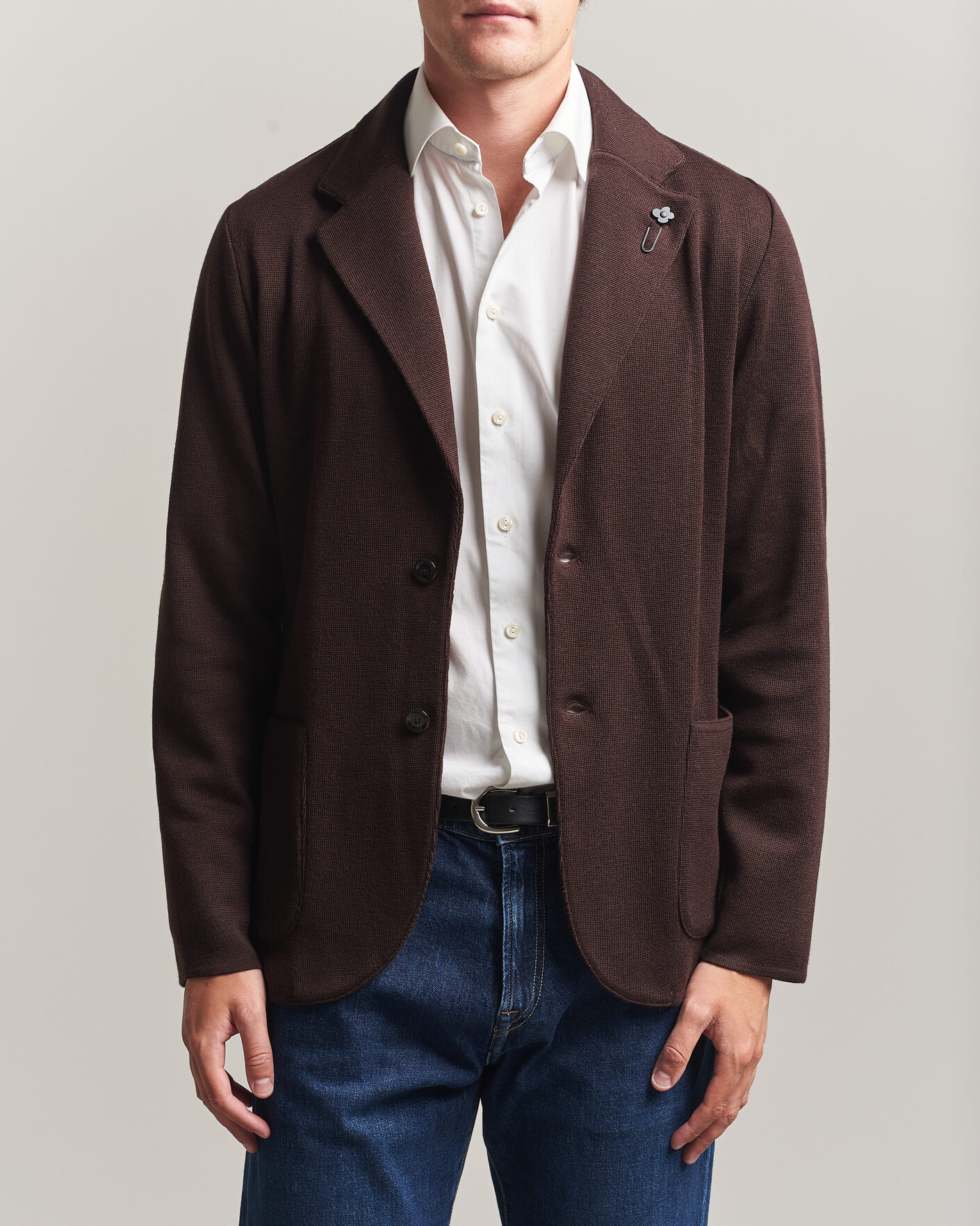 Herr | Kavajer | Lardini | Knitted Wool Blazer Brown