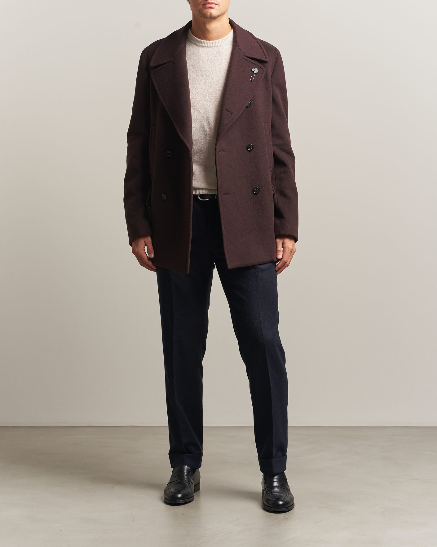 Herr | Jackor | Lardini | Wool Peacoat Brown