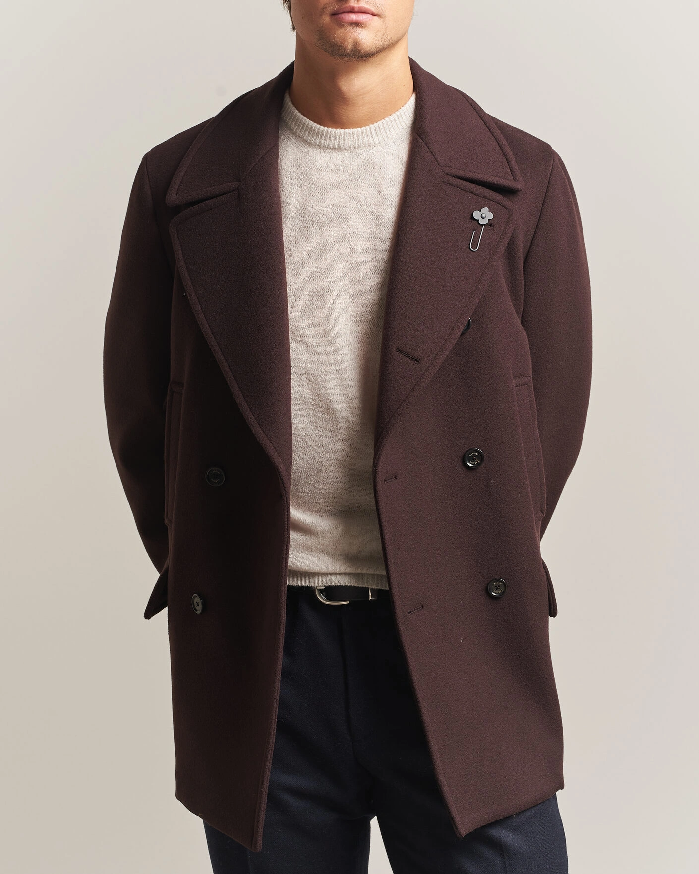 Herr | Jackor | Lardini | Wool Peacoat Brown