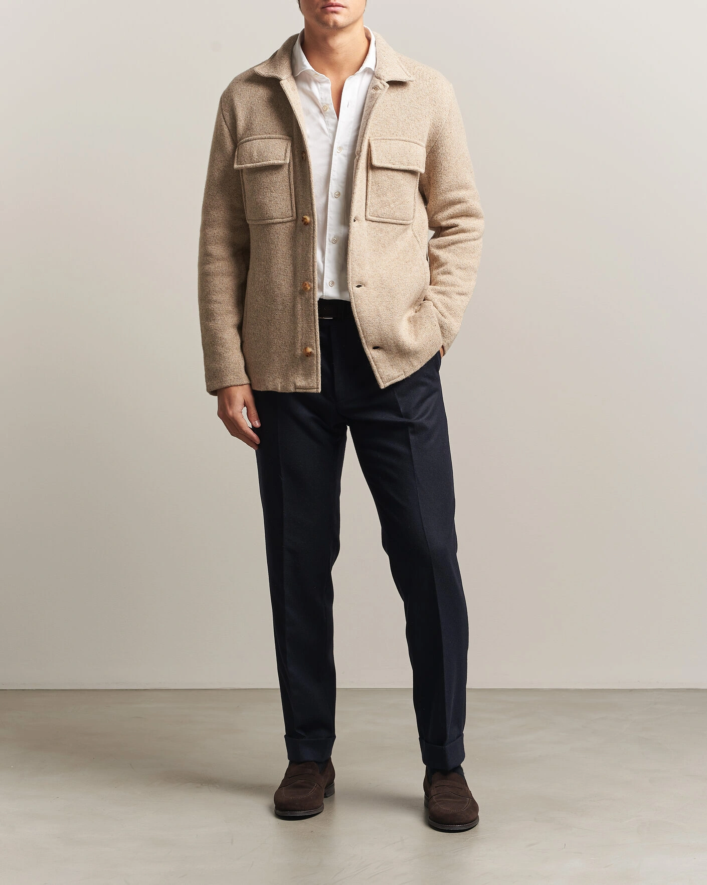 Herr | Tröjor | Lardini | Knitted Shirt Jacket Beige