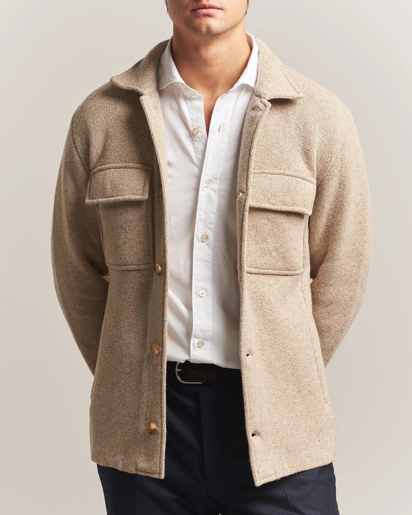 Herr | Tröjor | Lardini | Knitted Shirt Jacket Beige