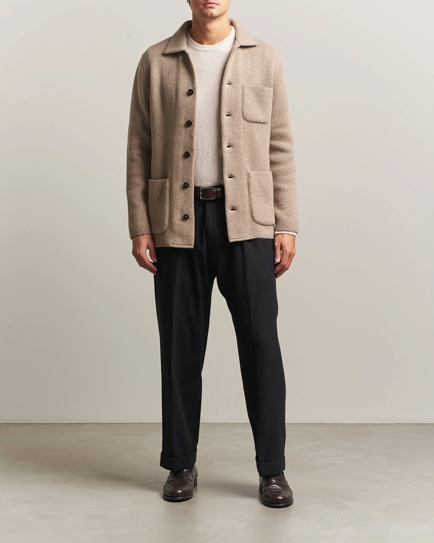 Herr | Tröjor | Lardini | Knitted Cashmere Overshirt Light Brown