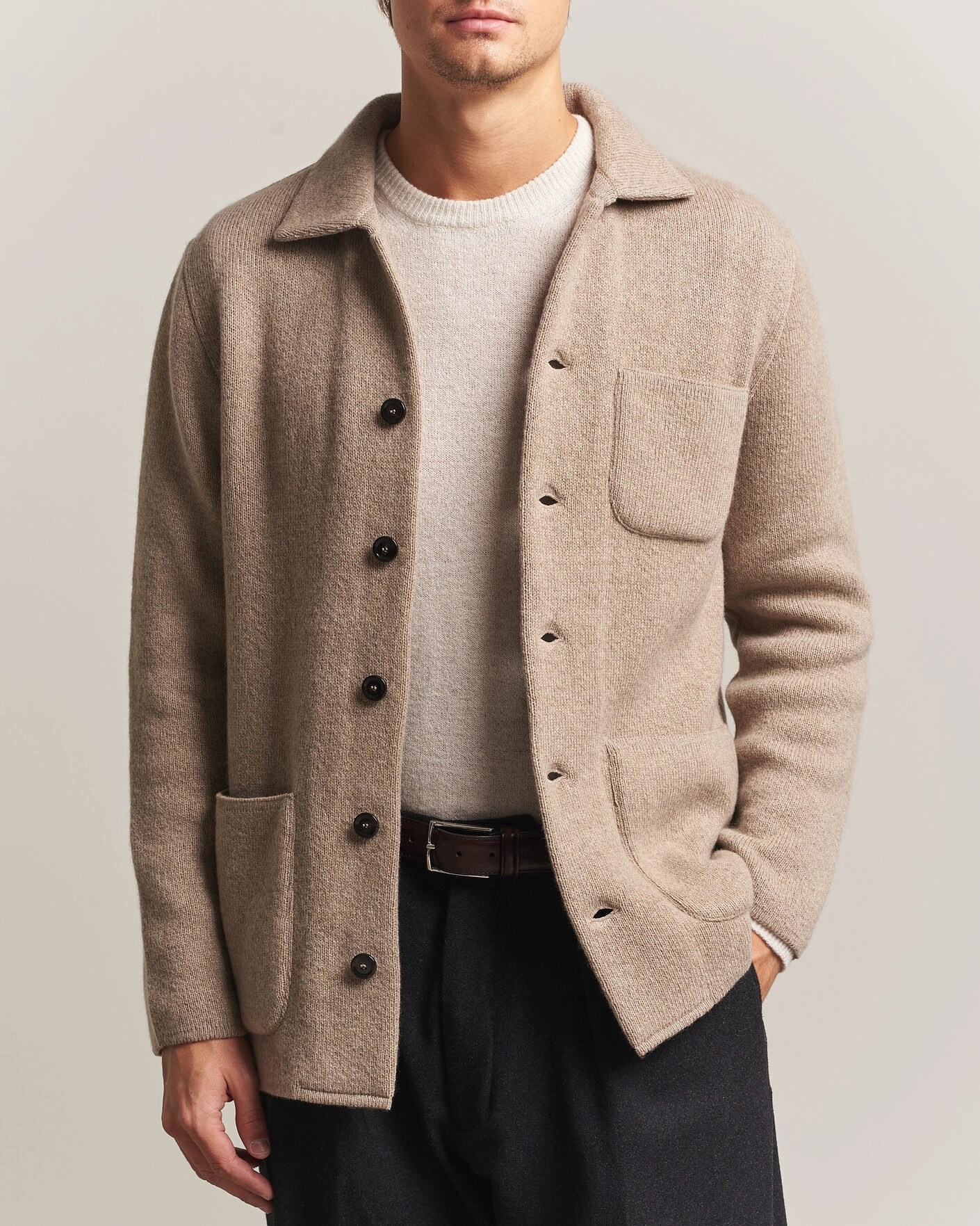 Herr | Tröjor | Lardini | Knitted Cashmere Overshirt Light Brown
