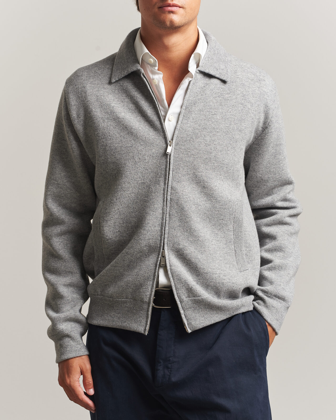Herr | Jackor | Lardini | Knitted Wool Bomber Jacket Grey
