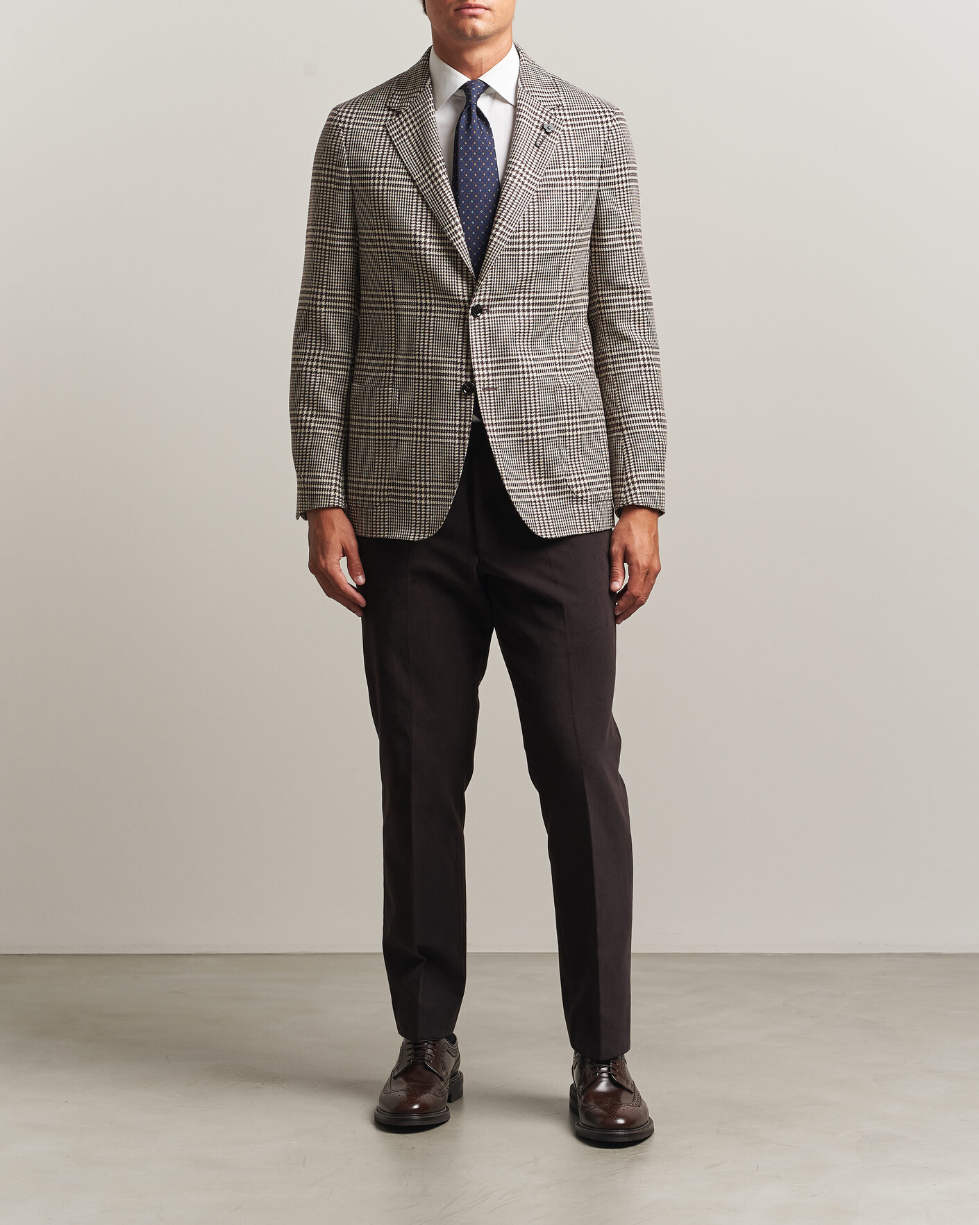 Herr | Kavajer | Lardini | Wool/Cashmere Checked Blazer Brown