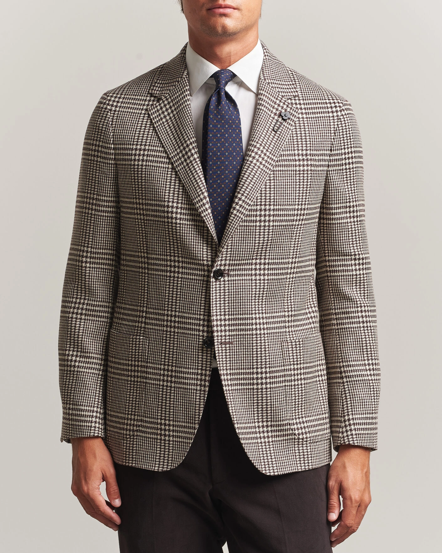 Herr | Kavajer | Lardini | Wool/Cashmere Checked Blazer Brown