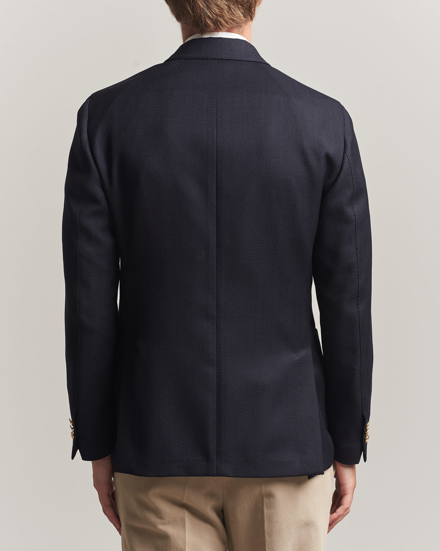 Herr | Kavajer | Lardini | Double Breasted Herringbone Wool Blazer Navy