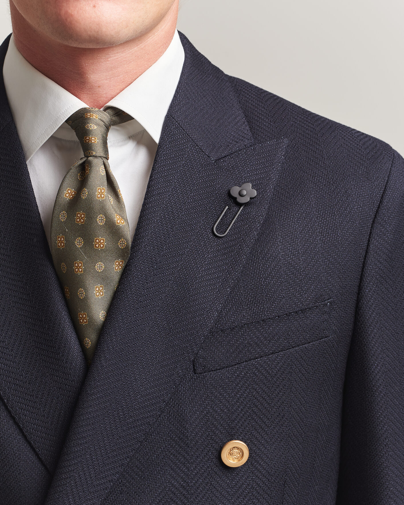 Herr | Kavajer | Lardini | Double Breasted Herringbone Wool Blazer Navy
