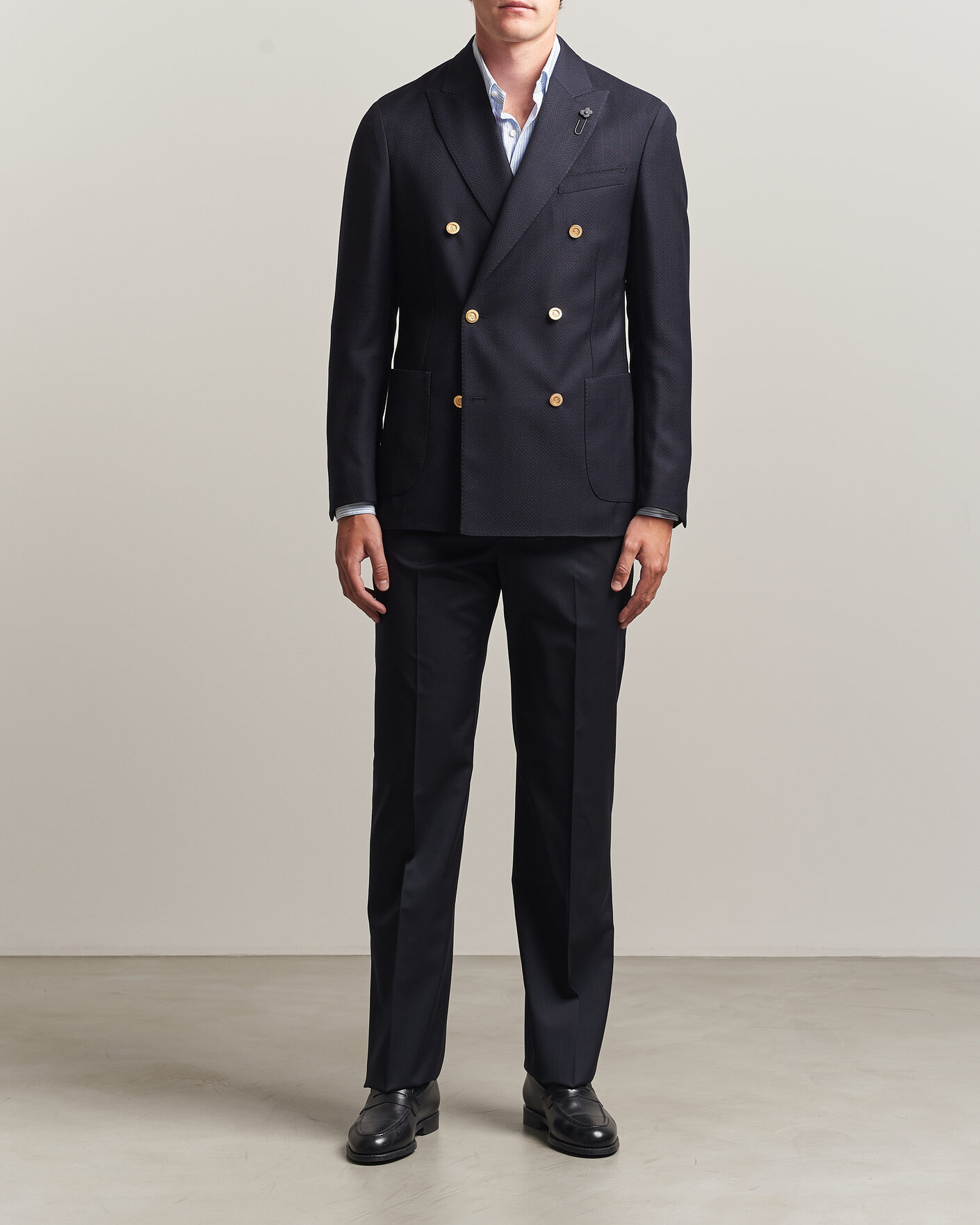 Herr | Byxor | Lardini | Straight Fit Wool Trousers Navy