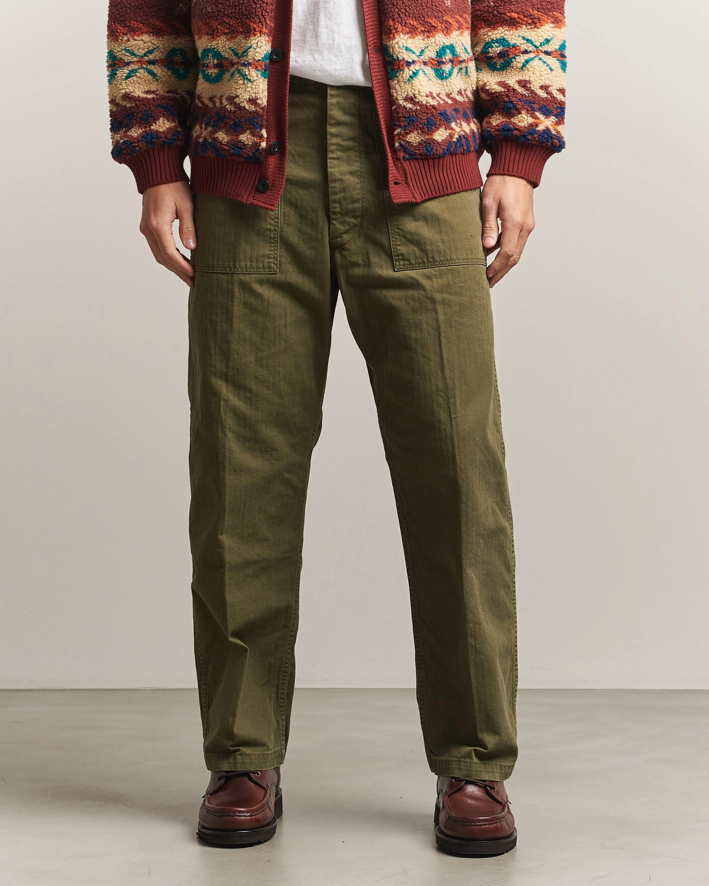 Herr | Byxor | orSlow | Vintage Fit Herringbone Fatigue Pants Army Green