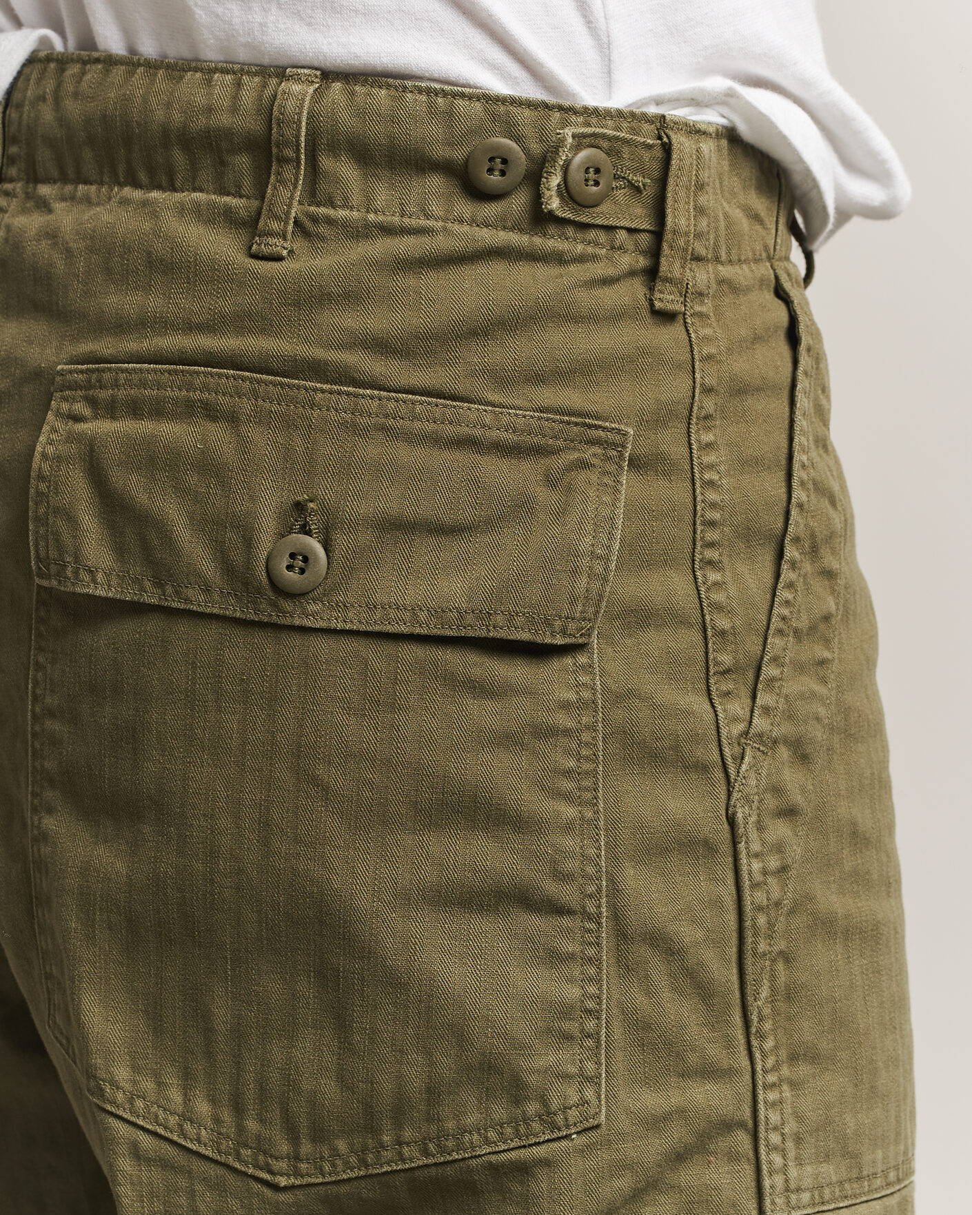 Herr | Byxor | orSlow | Vintage Fit Herringbone Fatigue Pants Army Green