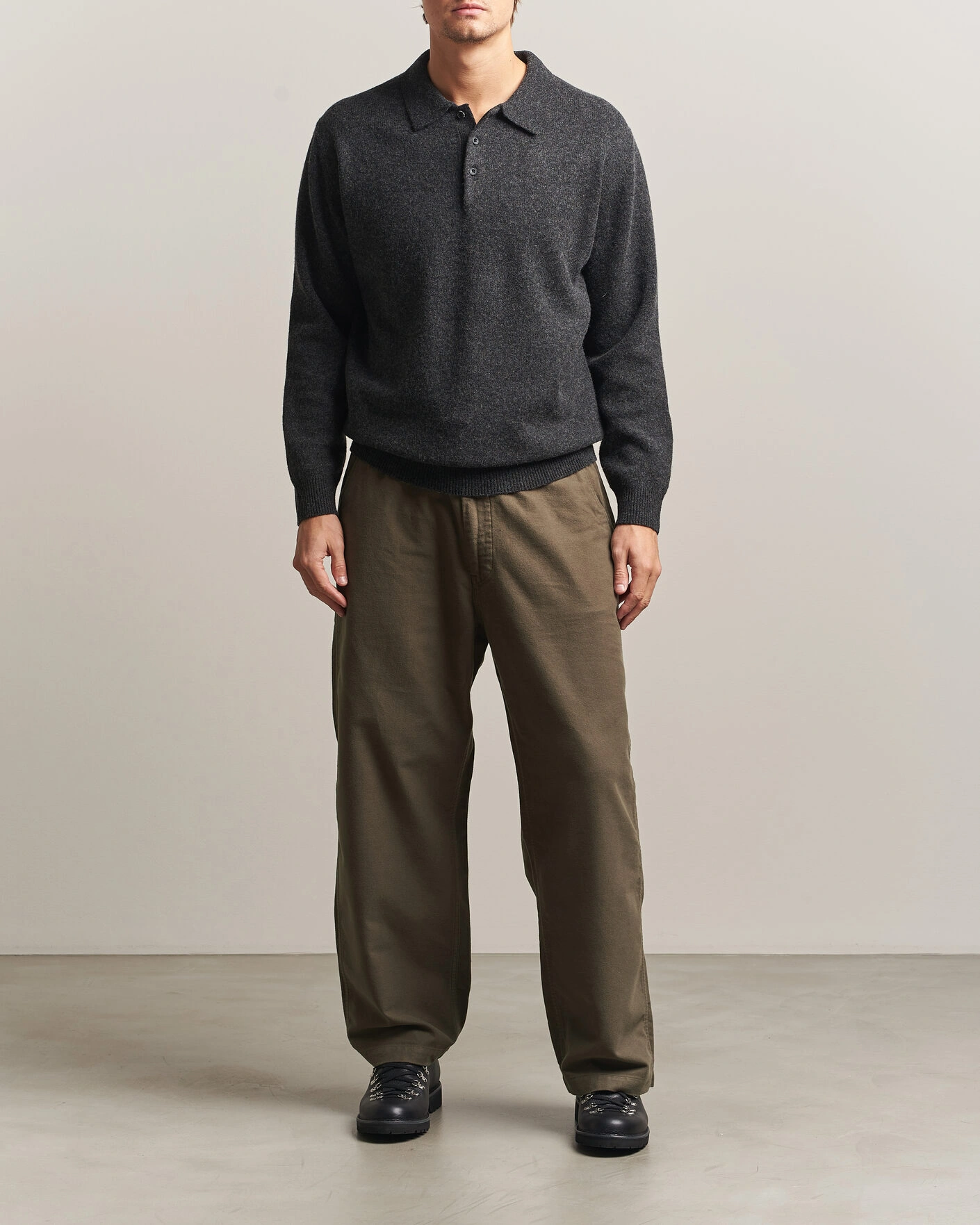 Herr | Byxor | orSlow | Wide Fit New Yorker Brushed Trousers Moss Gray