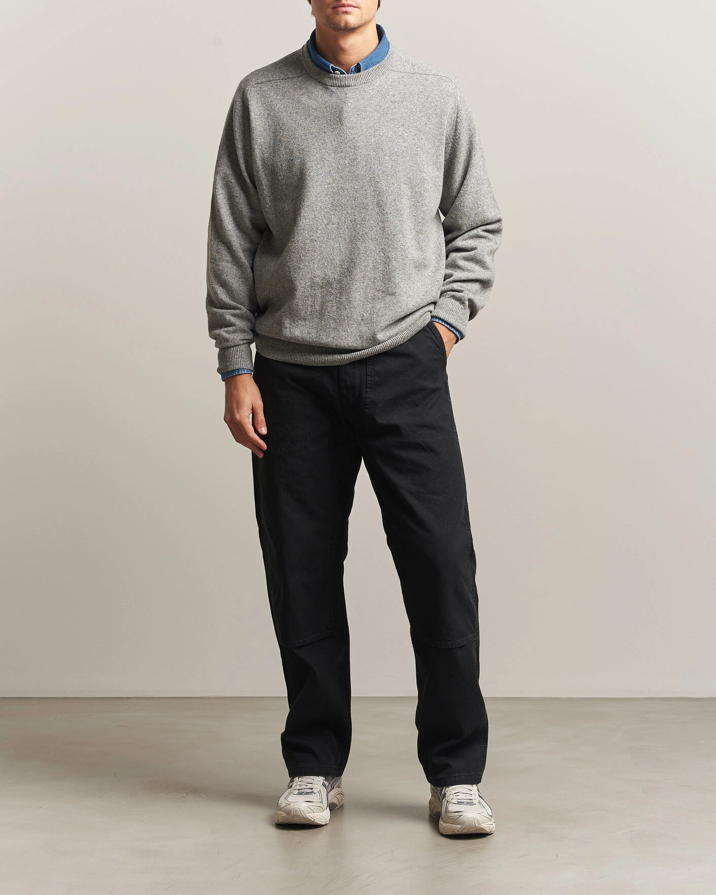 Herr | Tröjor | orSlow | Simple Crew Neck Sweater Light Grey