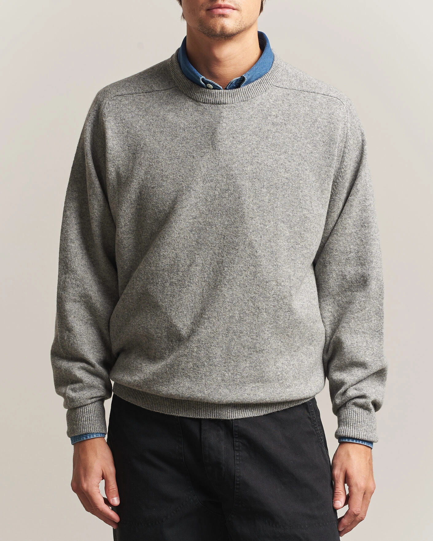 Herr | Tröjor | orSlow | Simple Crew Neck Sweater Light Grey