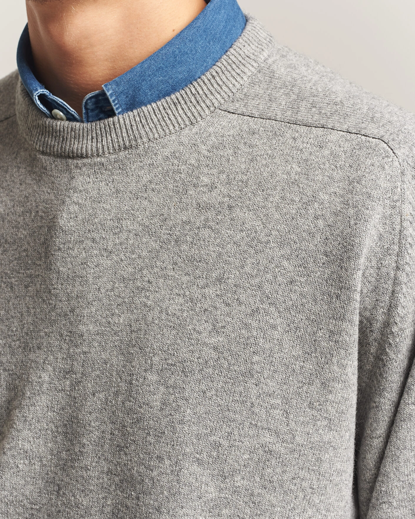 Herr | Tröjor | orSlow | Simple Crew Neck Sweater Light Grey